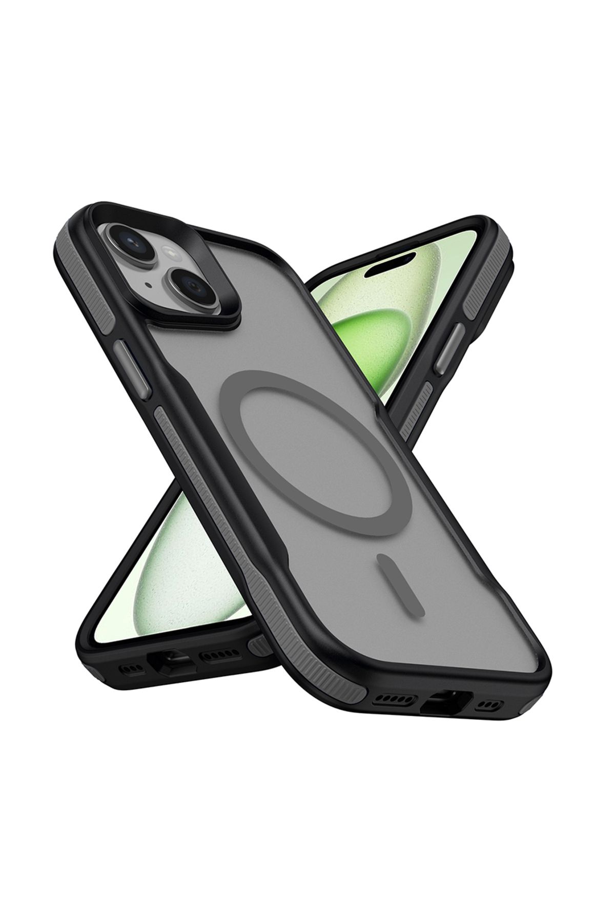 Cepustik Telefon Aksesuarları iPhone 15 Plus Kılıf M-safe Şarj Özellikli Renkli Kenar Airbag Şeritli Lamer Kılıf