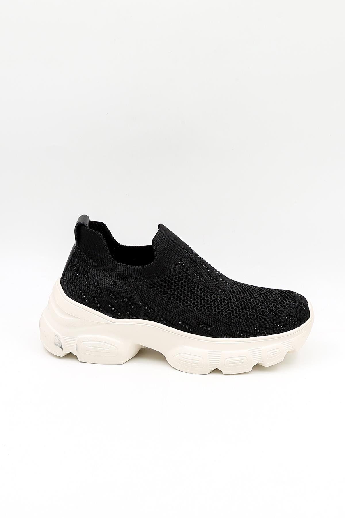 Guja İthal Dolgu Tabanlı Triko Sneakers Kadın Spor Ayakkabı GJ497 Siyah