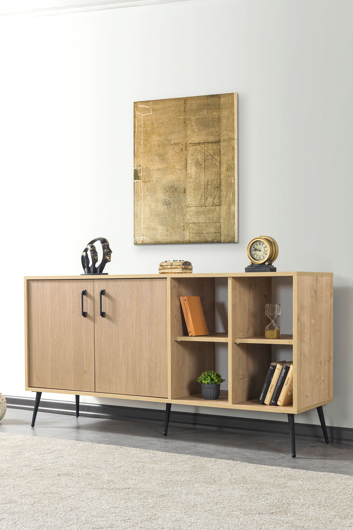 Evmo Home 4610 Şile Metal Ayaklı Metal Kulplu 160 Cm Konsol - Yemek Odası Yunus-Safir