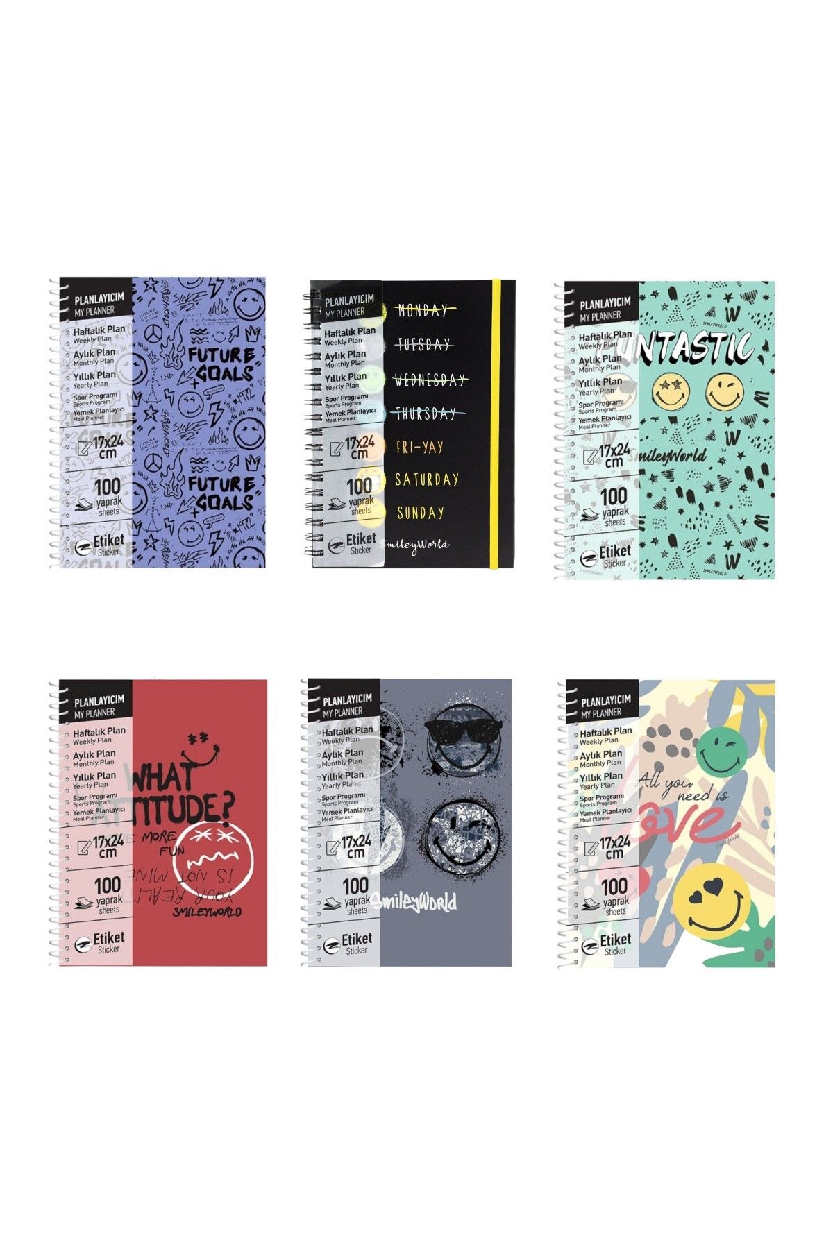 Umur Planlayıcı defter Sticer Aylık Haftalık Yıllık Sert Kapak Sipiralli 100 yaprak 17x24 cm / B-30