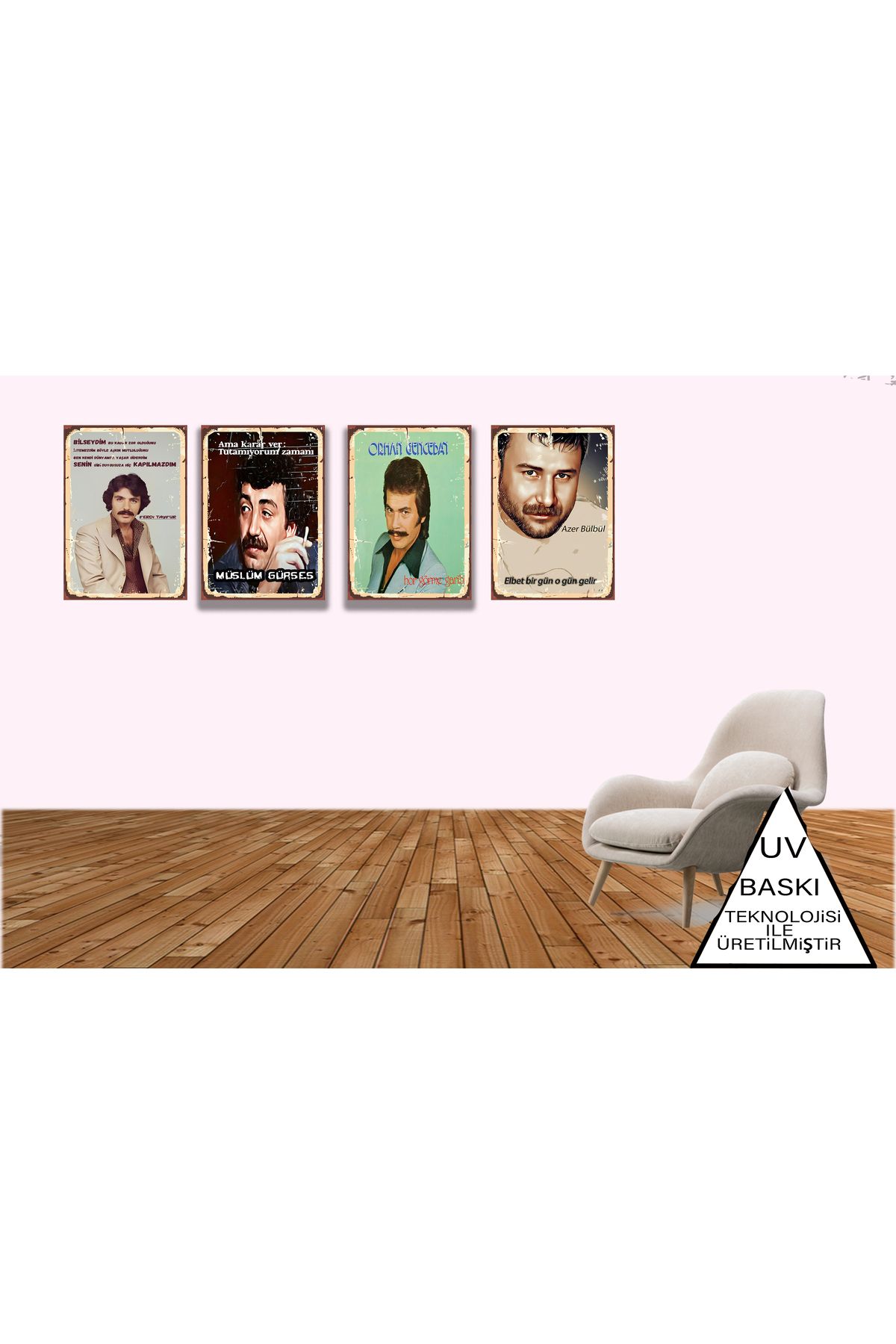 hazalshop Orhan Gencebay Ferdi Tayfur Müslüm Gürses Azer Sözler Temalı 4 Adet 20 x 30 CM MDF Duvar Tablosu