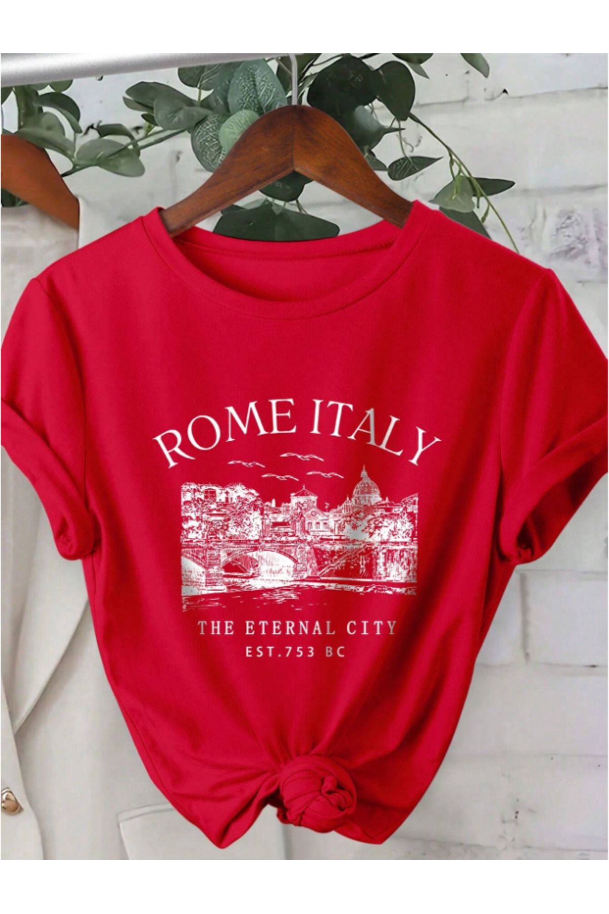 Trend Sizde Unisex İtalyan Skyline Özel Tasarım Ön Baskılı Tasarım Tshirt