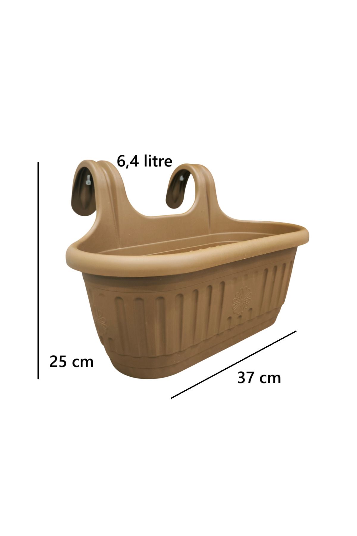 demethome Kendinden Askılı Balkon Saksısı Plastik Kelepçeli Sağlam 6,4 litre 37 cm boy Askılı saksı