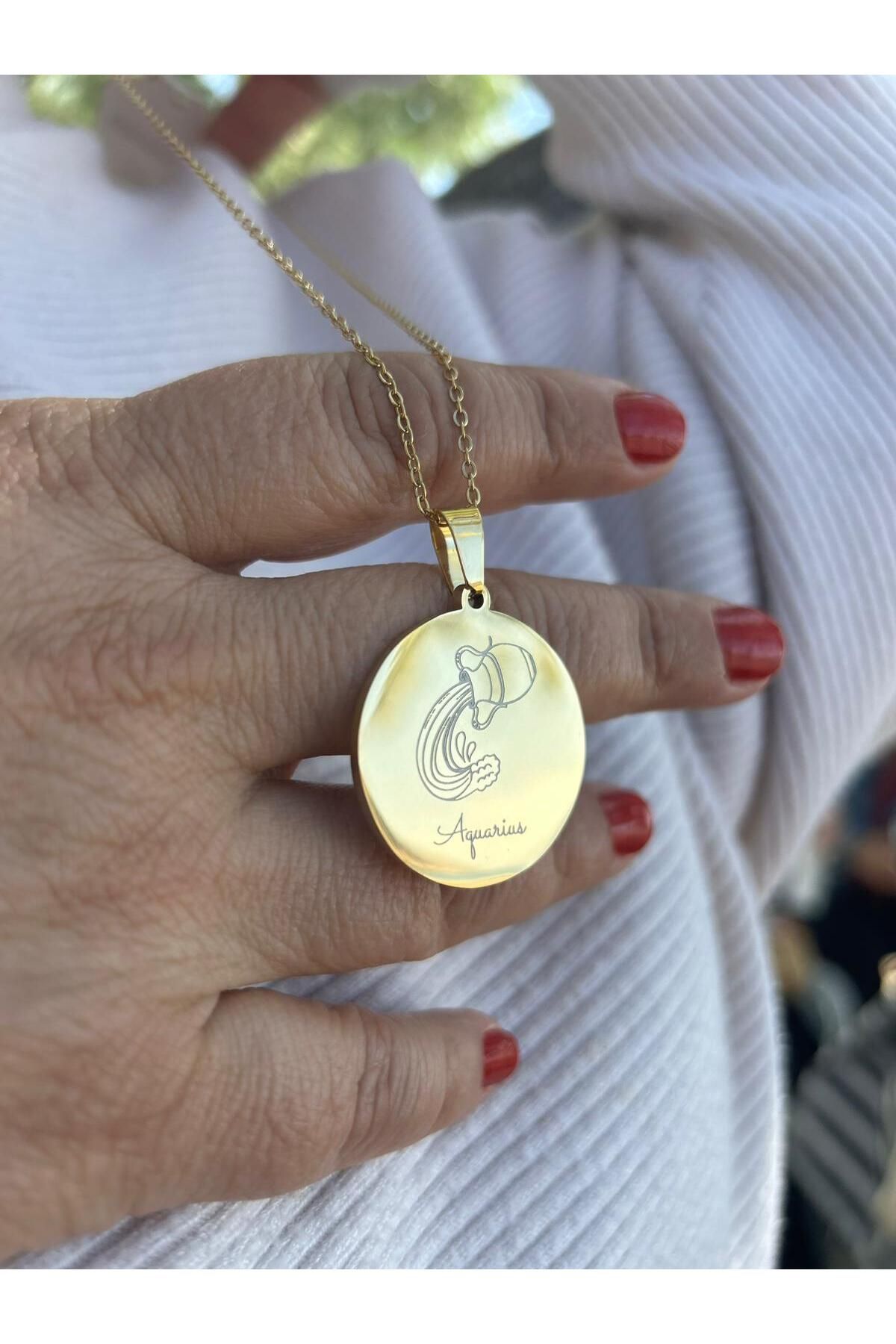 Minerva Astro Shop Çelik Kolye Gold - Kova Burcu Kolyesi | Özenli Hediye Paketi | Zodyak & Astroloji Takısı
