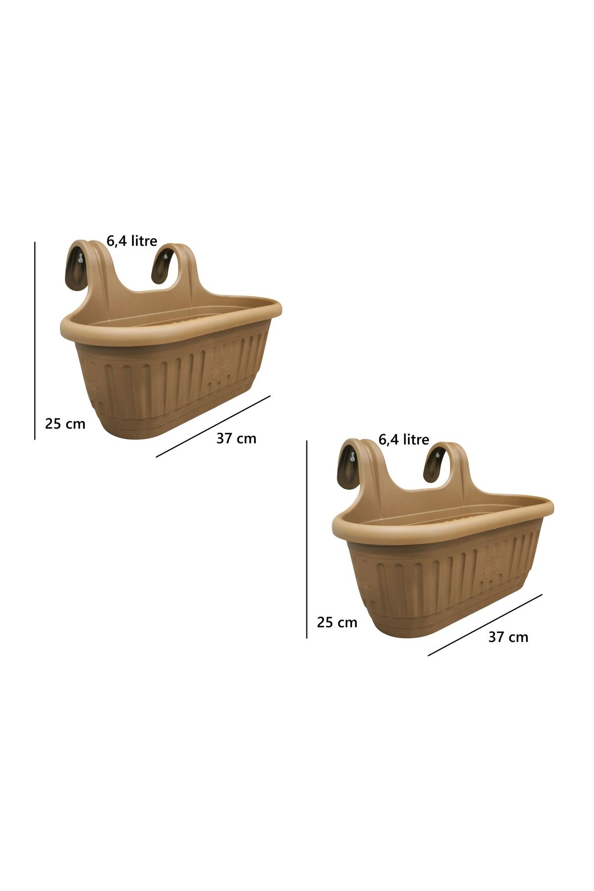 demethome Kendinden Askılı Balkon Saksısı Plastik Kelepçeli Sağlam 6,4 litre 37 cm boy Askılı saksı