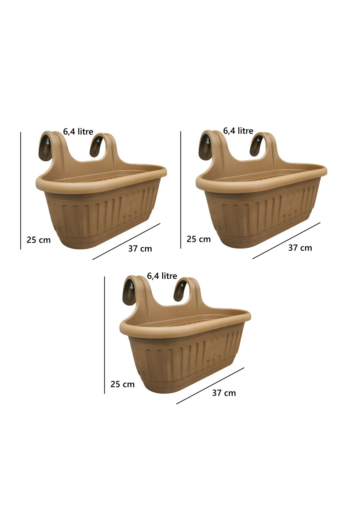 demethome Kendinden Askılı Balkon Saksısı Plastik Kelepçeli Sağlam 6,4 litre 37 cm boy Askılı saksı
