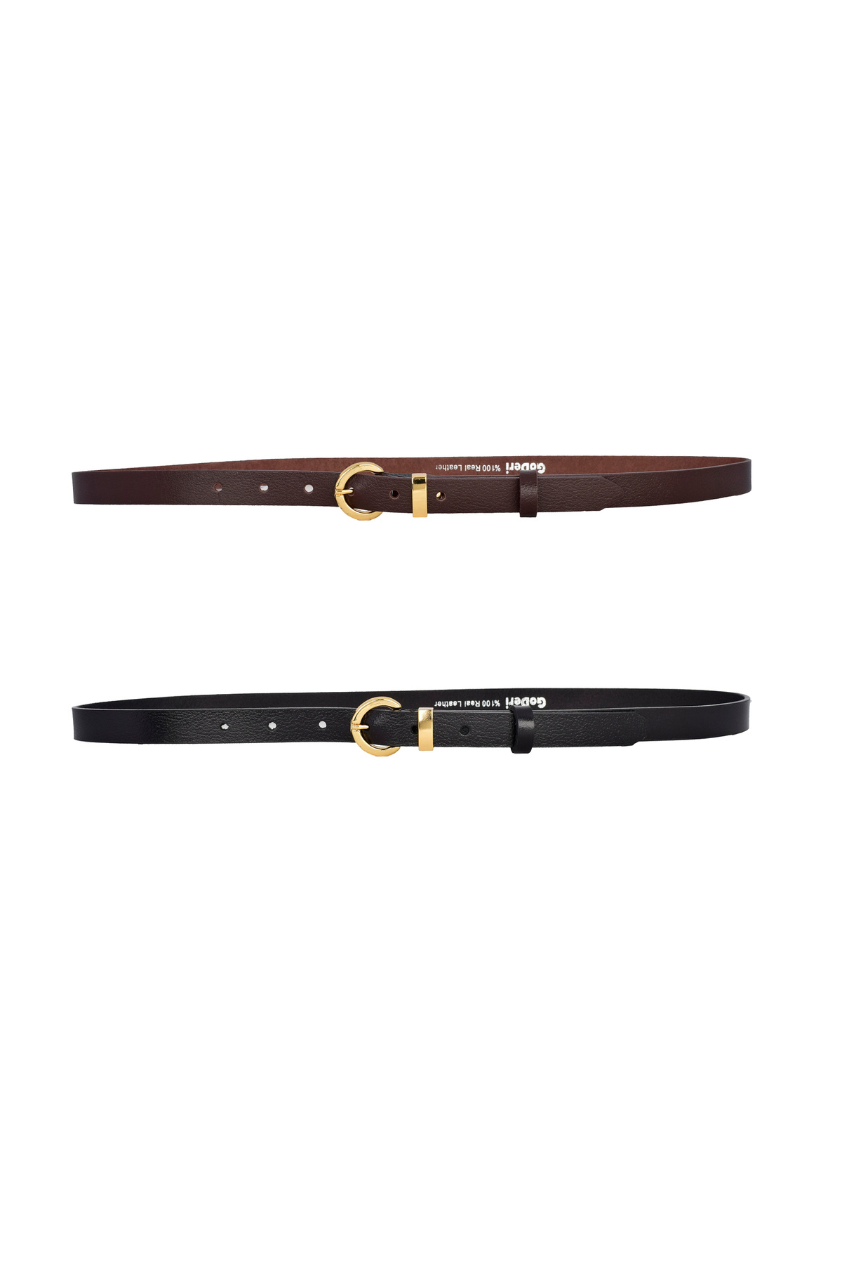 GoDeri-100% Genuine Leather Set of 2 Gold Color Set Buckle 2cm Women's Belt Dark Brown, Black_ Lock_Gold 6