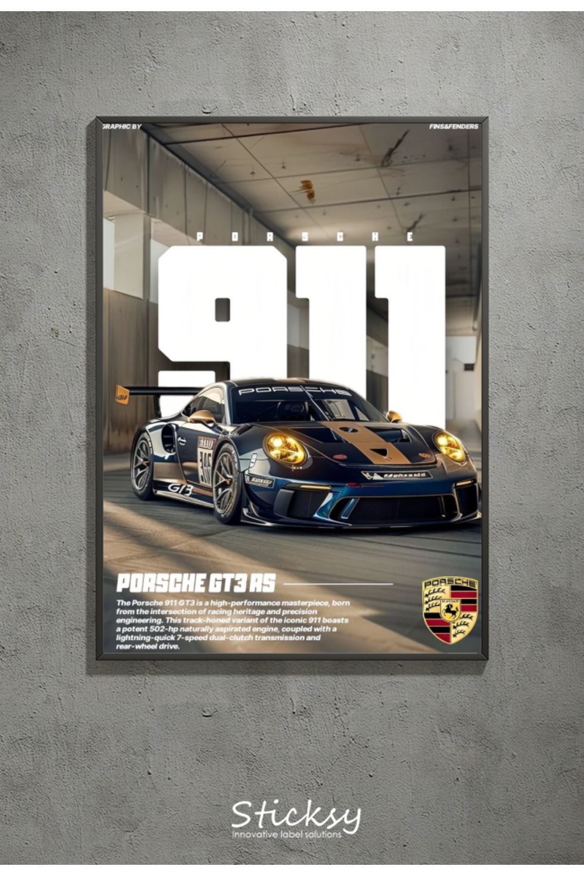 Sticksy Porsche 911 Duvar Posteri , Kalın Kağıt - Araba Posterleri Çerçevesiz