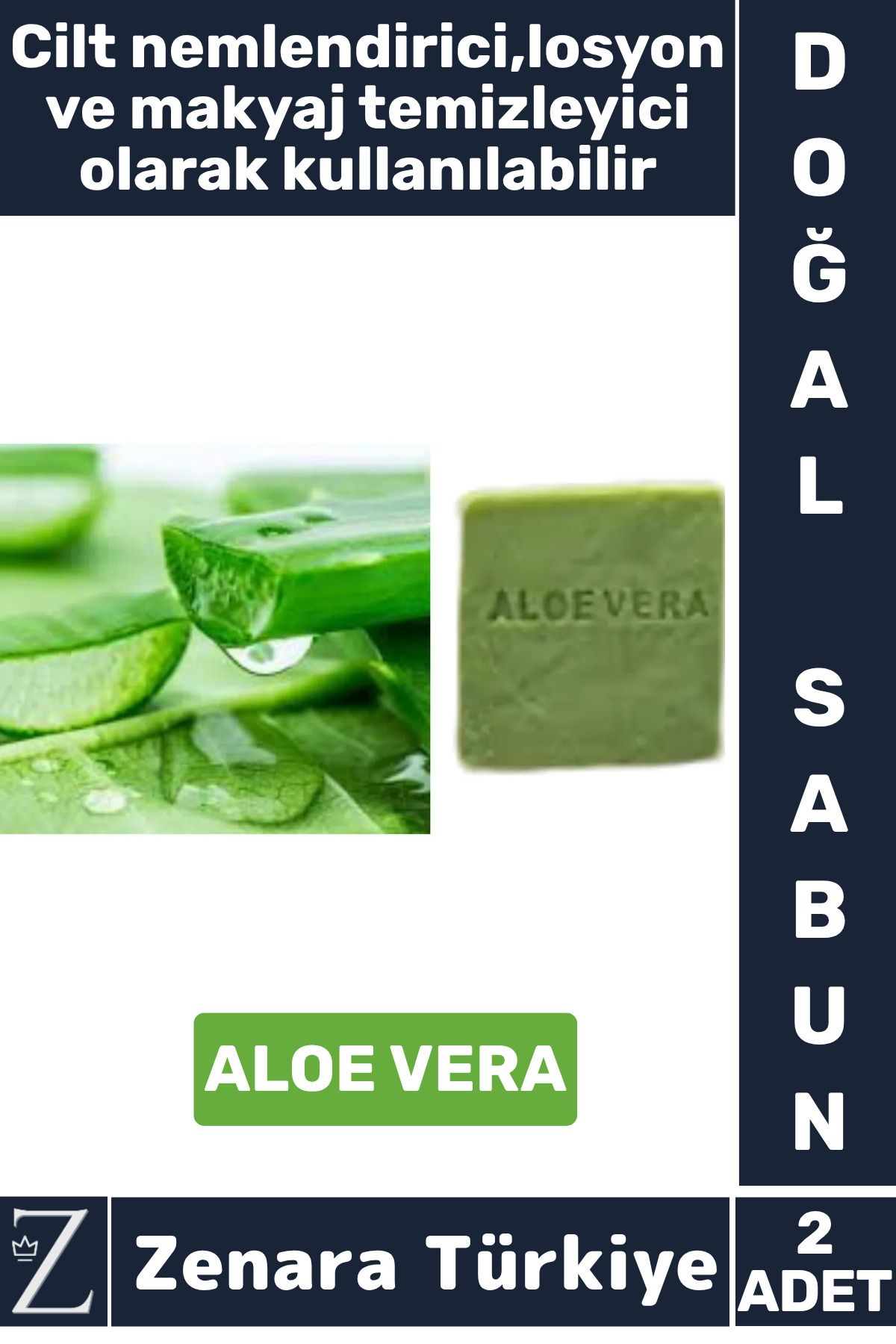 Zenara Bitkisel Organik Doğal Saç Yüz Vücut El Kullanım Cilt Nemlendirici Losyon Sabun ALOE VERA 2 Adet
