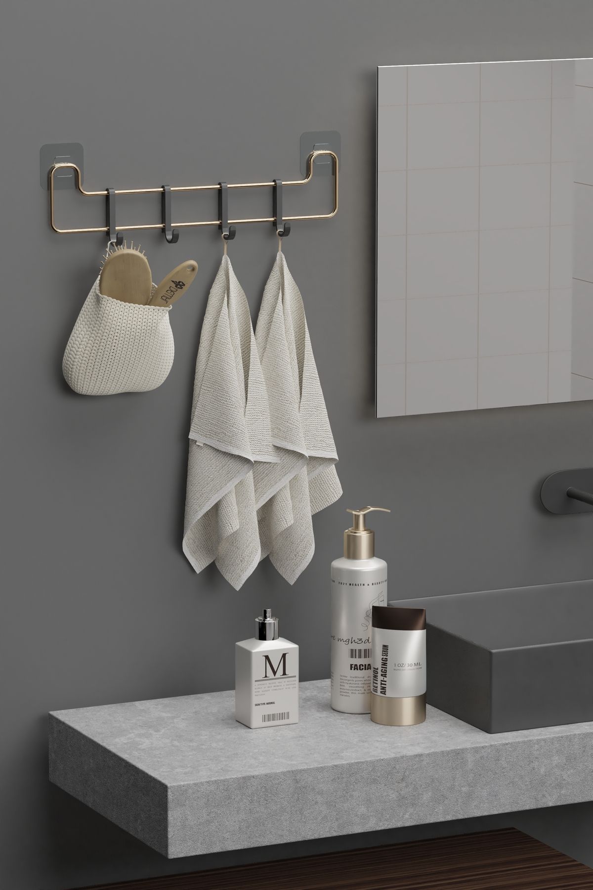 wearme Yapışkanlı Duvar Askı Banyo Askısı Gold Altın Kaplama Metal Askılık Organizer Banyo Düzenleyici