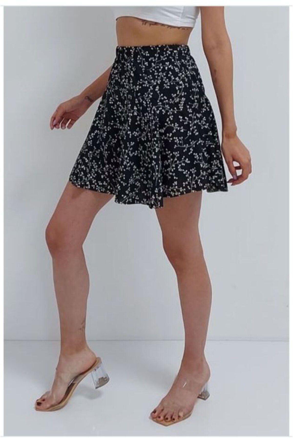 MODA ŞORTLU ETEK ÇITI PITI DESENLİ ETEK
