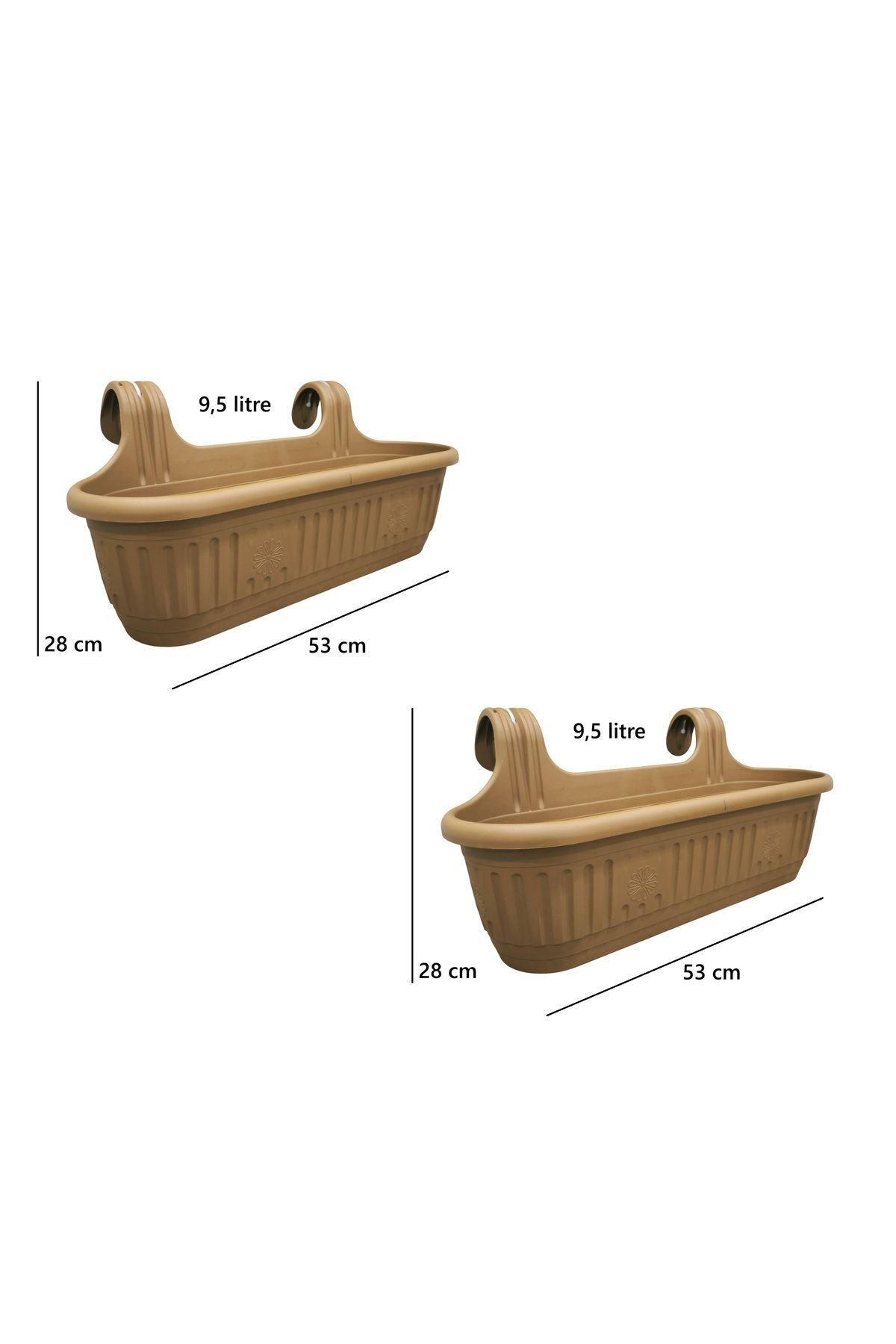 demethome Kendinden Askılı Balkon Saksısı Plastik Kelepçeli Sağlam 9,5 litre 53 cm boy Askılı saksı