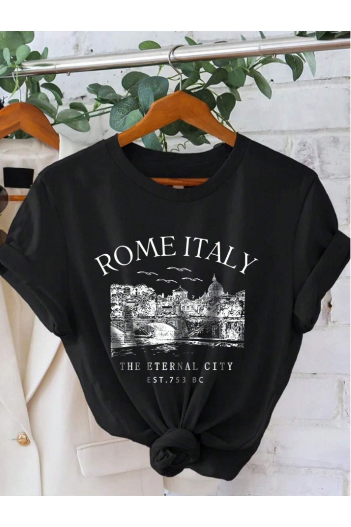Trend Sizde Unisex İtalyan Skyline Özel Tasarım Ön Baskılı Tasarım Tshirt