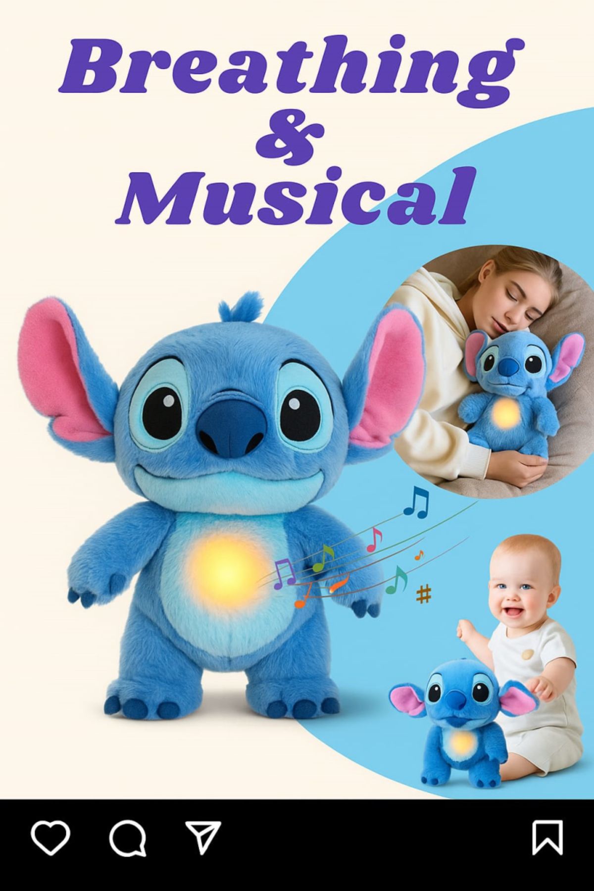 azizden Lilo stitch uyku arkadaşı nefes alabilen müzikli tam fonksiyonlu bebek uyku arkadaşı