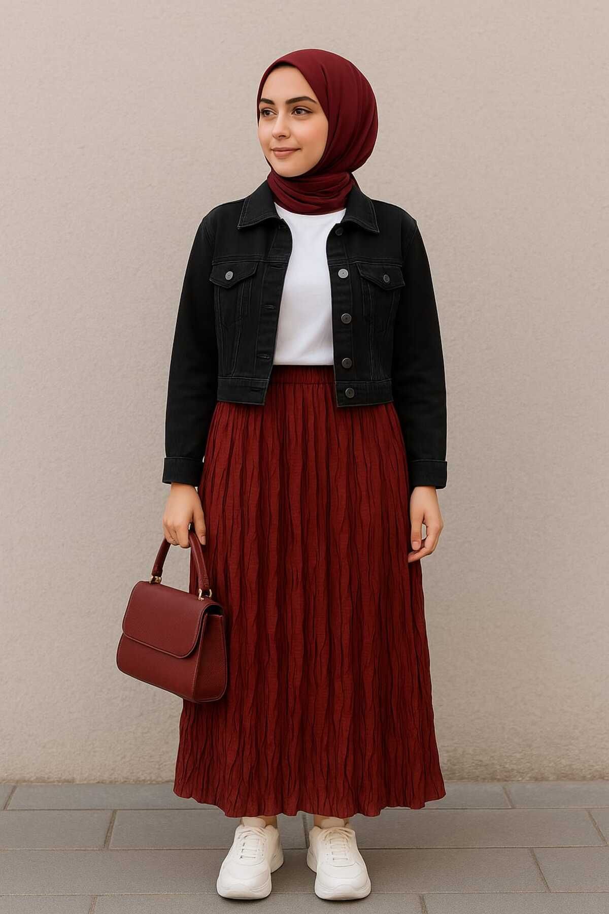 B&C AYAZ BUTİK tesettür kırışık etek