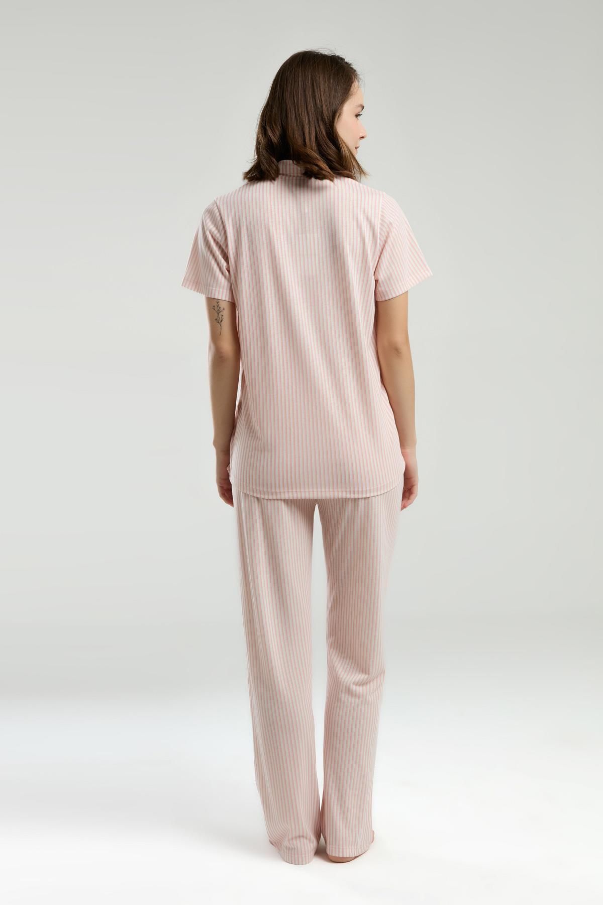 Pierre Cardin Kadın Çizgili Boydan Düğmeli Pijama Takım, Kutulu Gönderilir