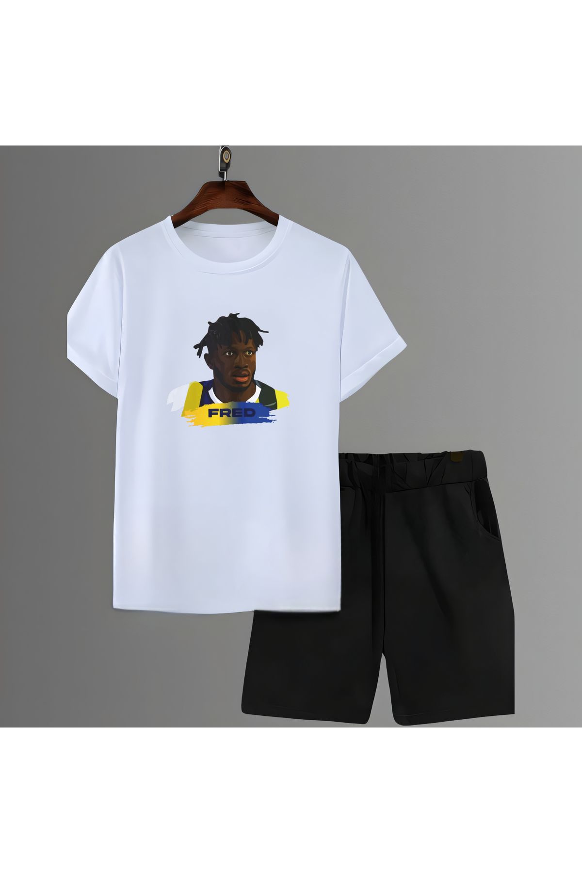 Biy Store Fred fotograf forma baskılı unisex kadın erkek kısa kollu tişört t-shirt şort takımı