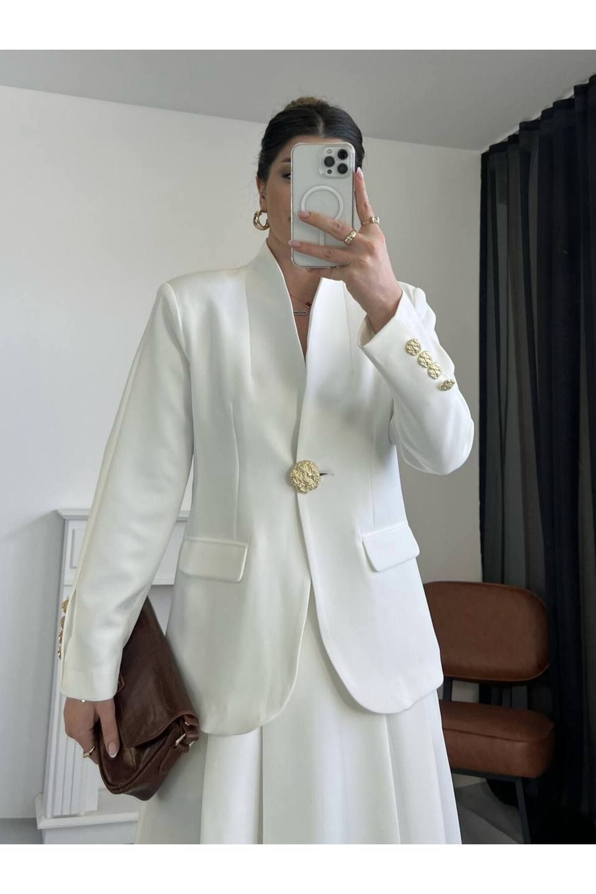 Hotfashion GOLD DÜĞMELİ DİK YAKA BLAZER CEKET