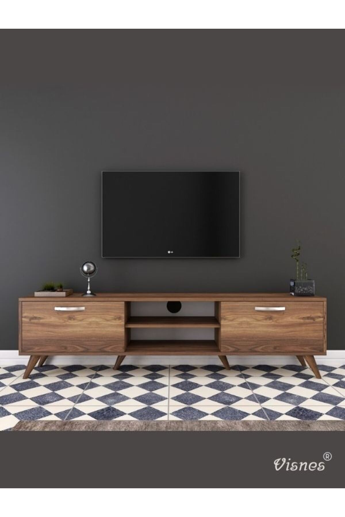 VISNES Tv Ünitesi Modern Ayaklı Tv Sehpası 180 cm Ceviz