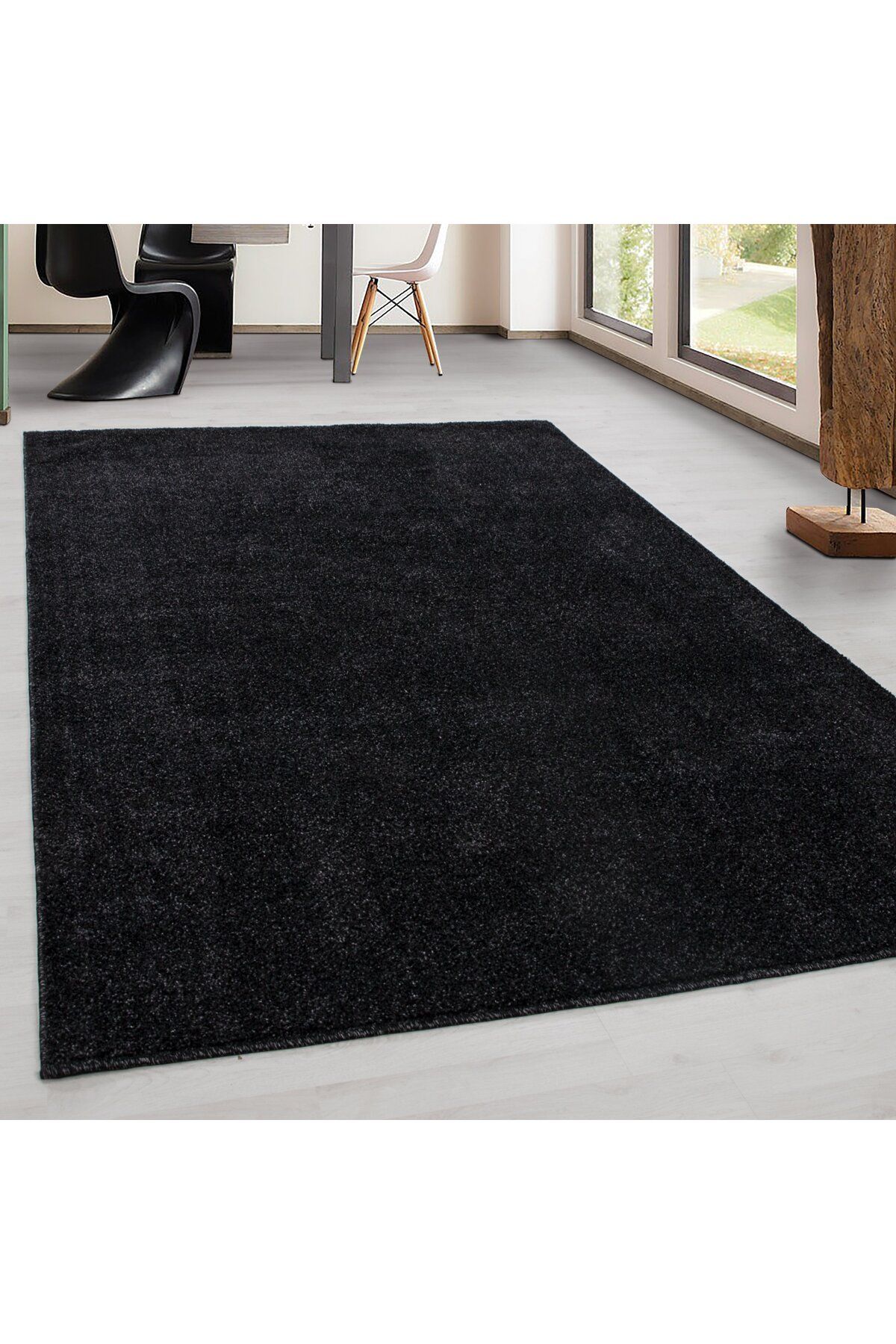 Karpetica Modern Desenli kısa havlı bulanık düz renkli Antrasit Dokuma Halı