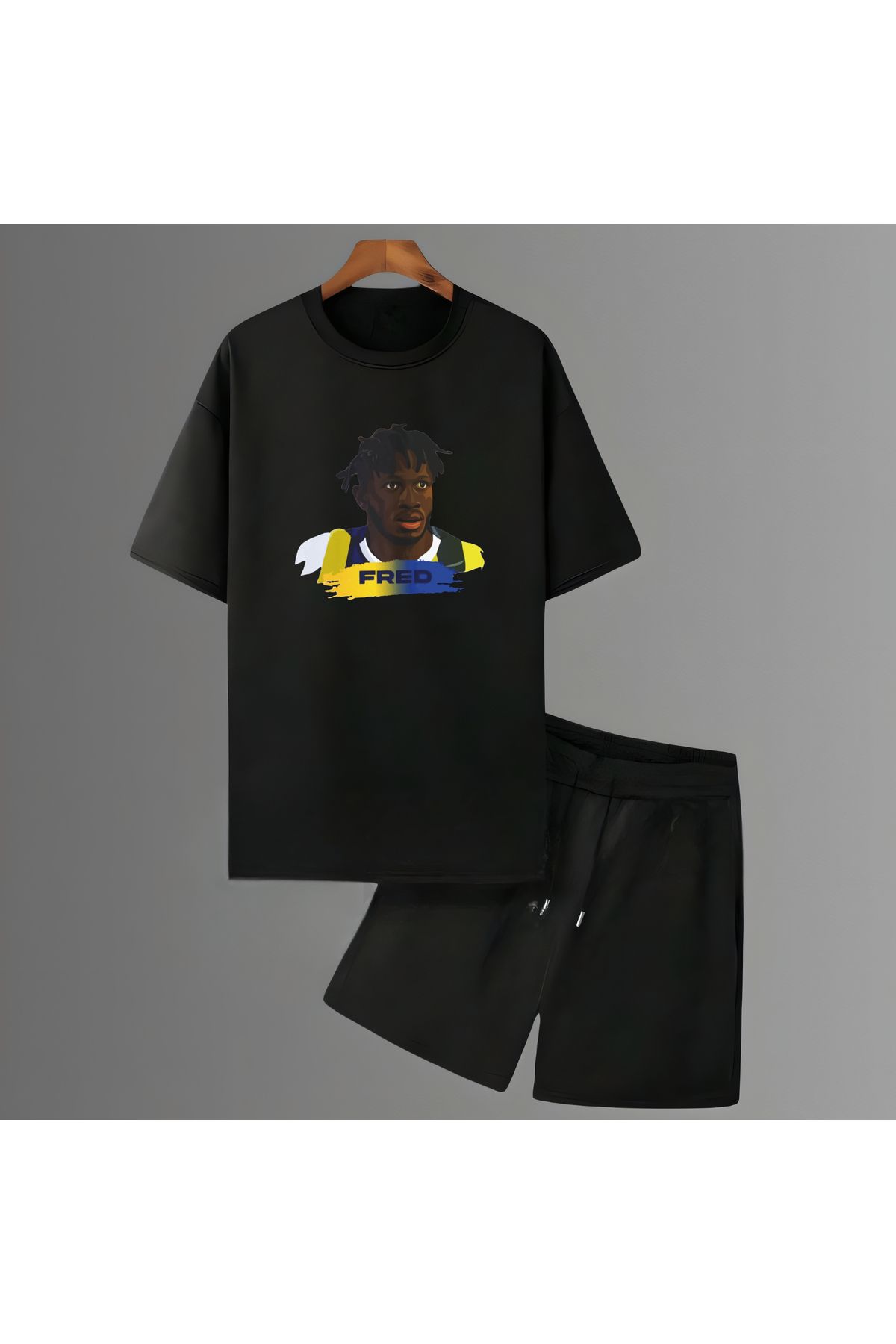 Biy Store Fred fotograf forma baskılı unisex kadın erkek kısa kollu tişört t-shirt şort takımı