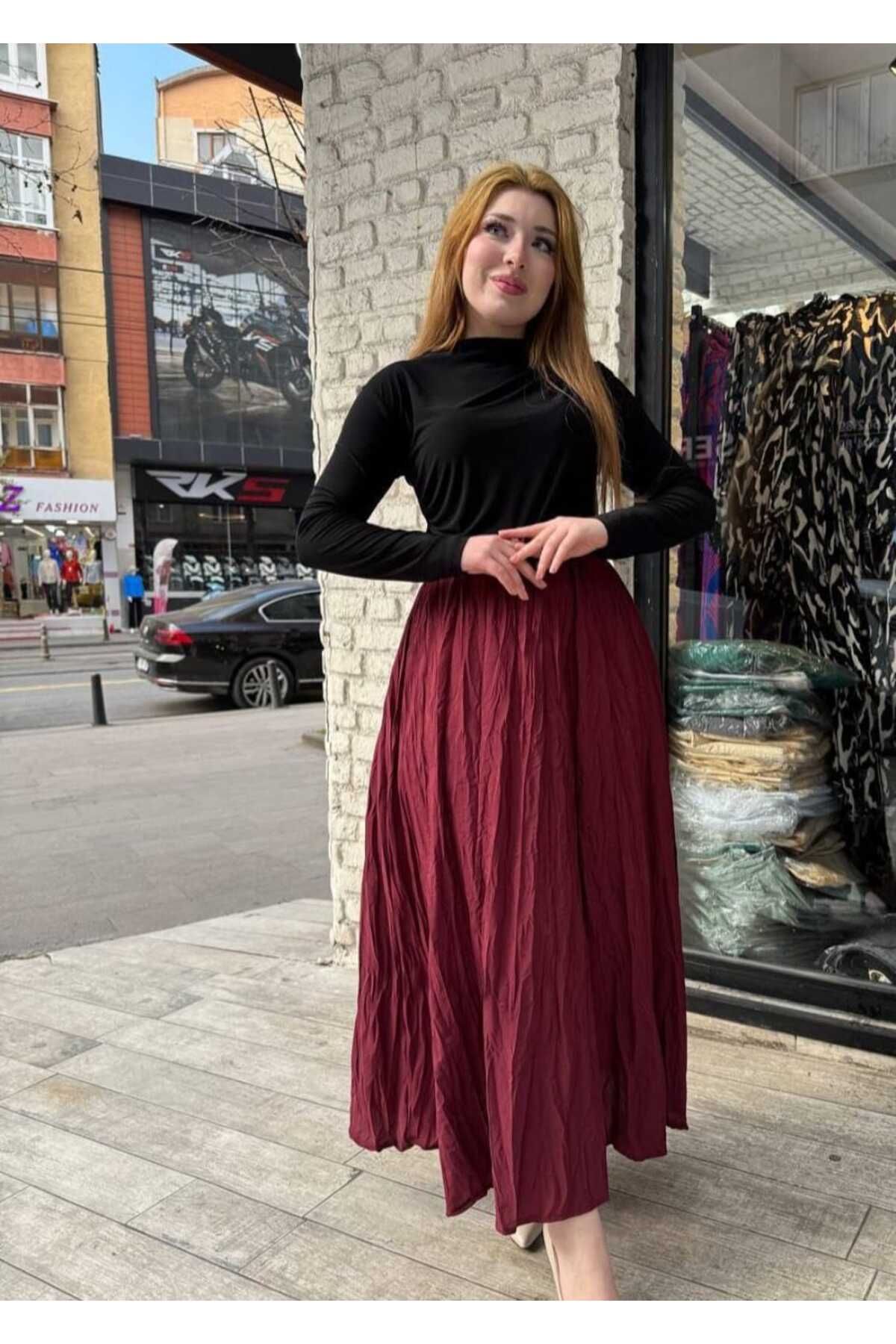 B&C AYAZ BUTİK bürümcük kırışık kroş etek