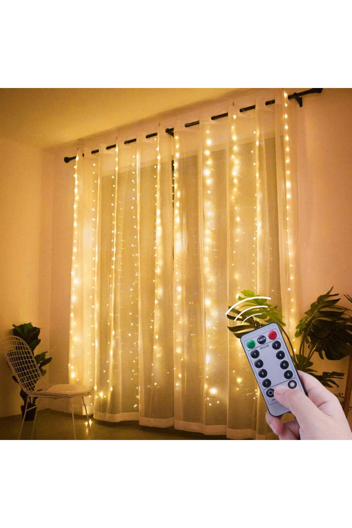 GKCELEKTRONİK Perde Led 3MX3M Günışığı 300 Adet led 8 Fonksiyonlu Usb 10 Sarkıt