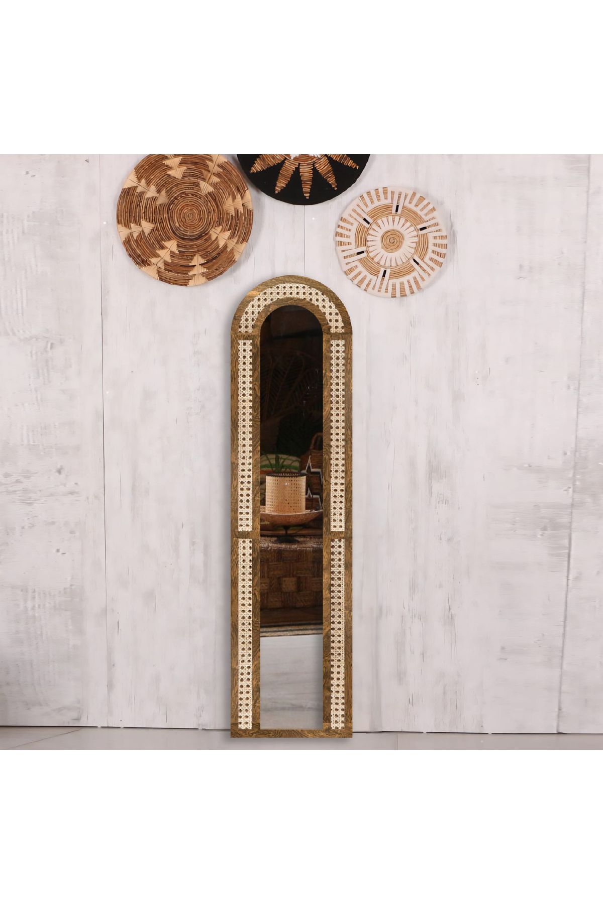 arykanda SİMENA SLİM BOY AYNASI - HAZERAN AYNA - RATTAN AYNA - 45CM X 170 CM