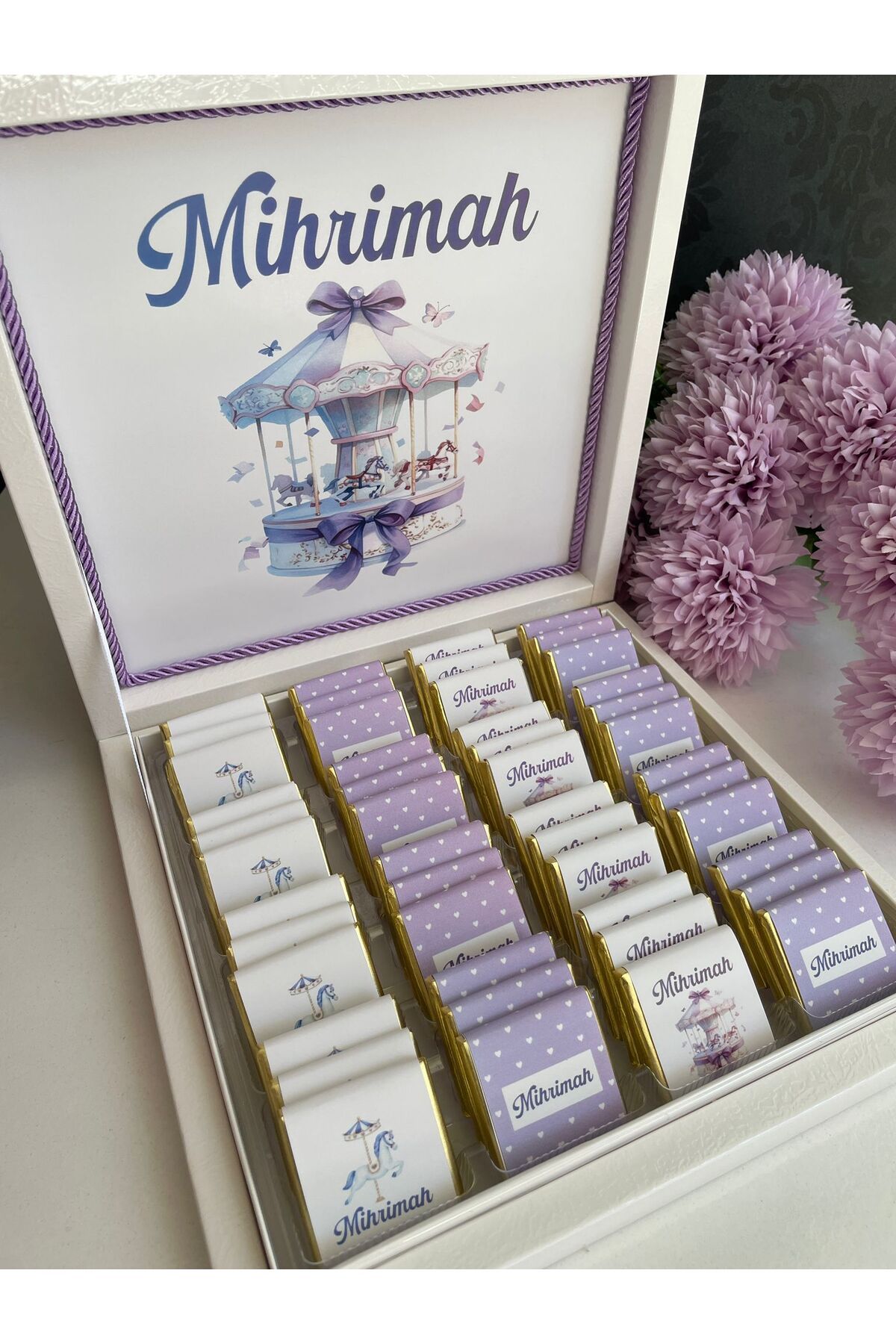 Minemiss Tasarım Kutulu Isme Özel Tasarımlı Kız-erkek 50 Adet Bebek Çikolatası Yaş Günü-hediyelik