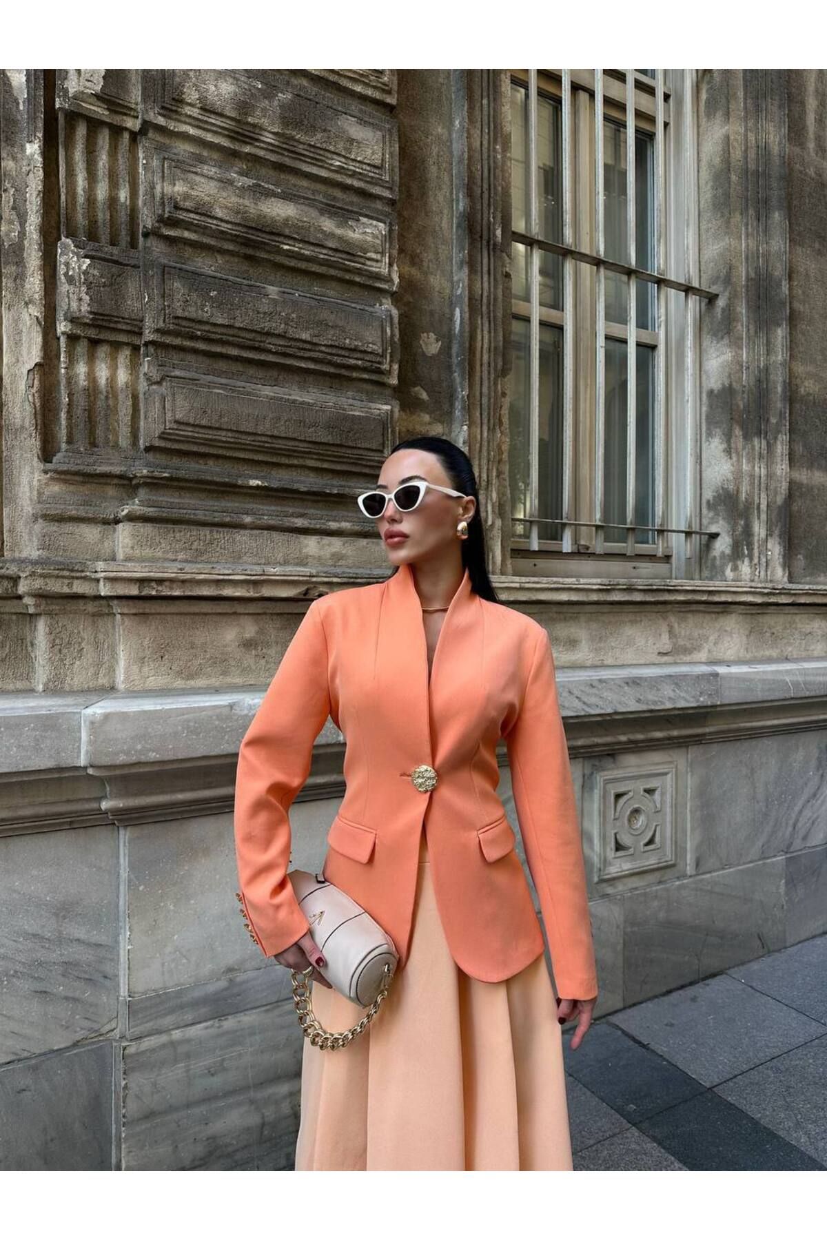 Hotfashion GOLD DÜĞMELİ DİK YAKA BLAZER CEKET