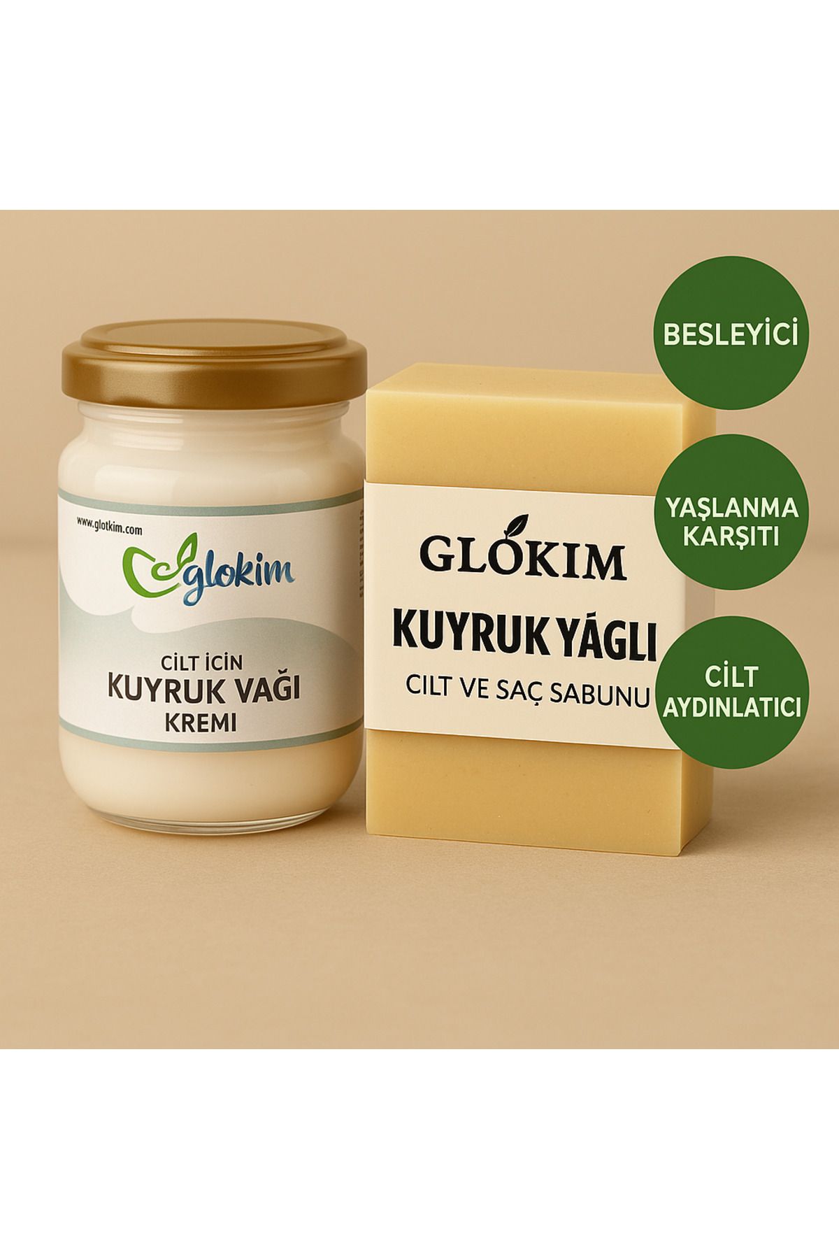 GLOKİM Kuyruk Yağlı Cilt Bakım Kremi ve Kuyruk Yağlı Saç Sabunu