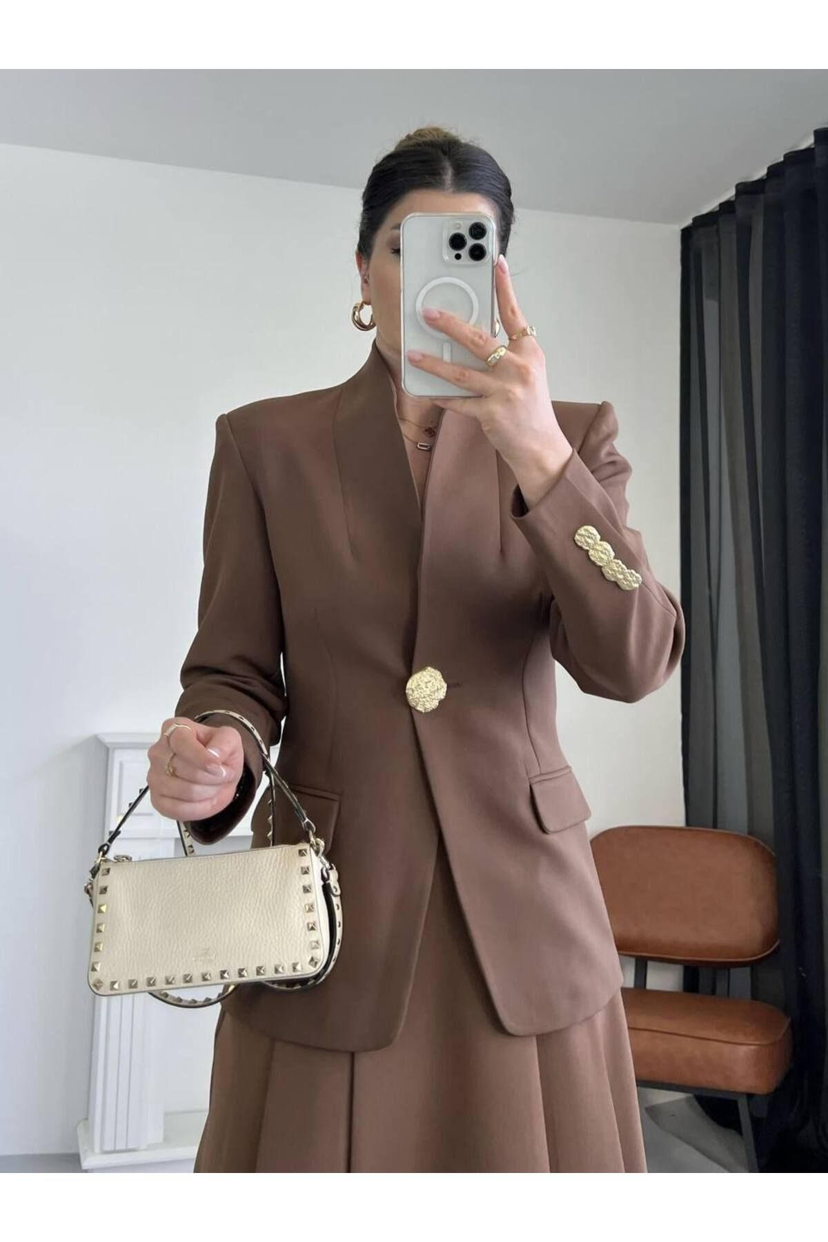Hotfashion GOLD DÜĞMELİ DİK YAKA BLAZER CEKET