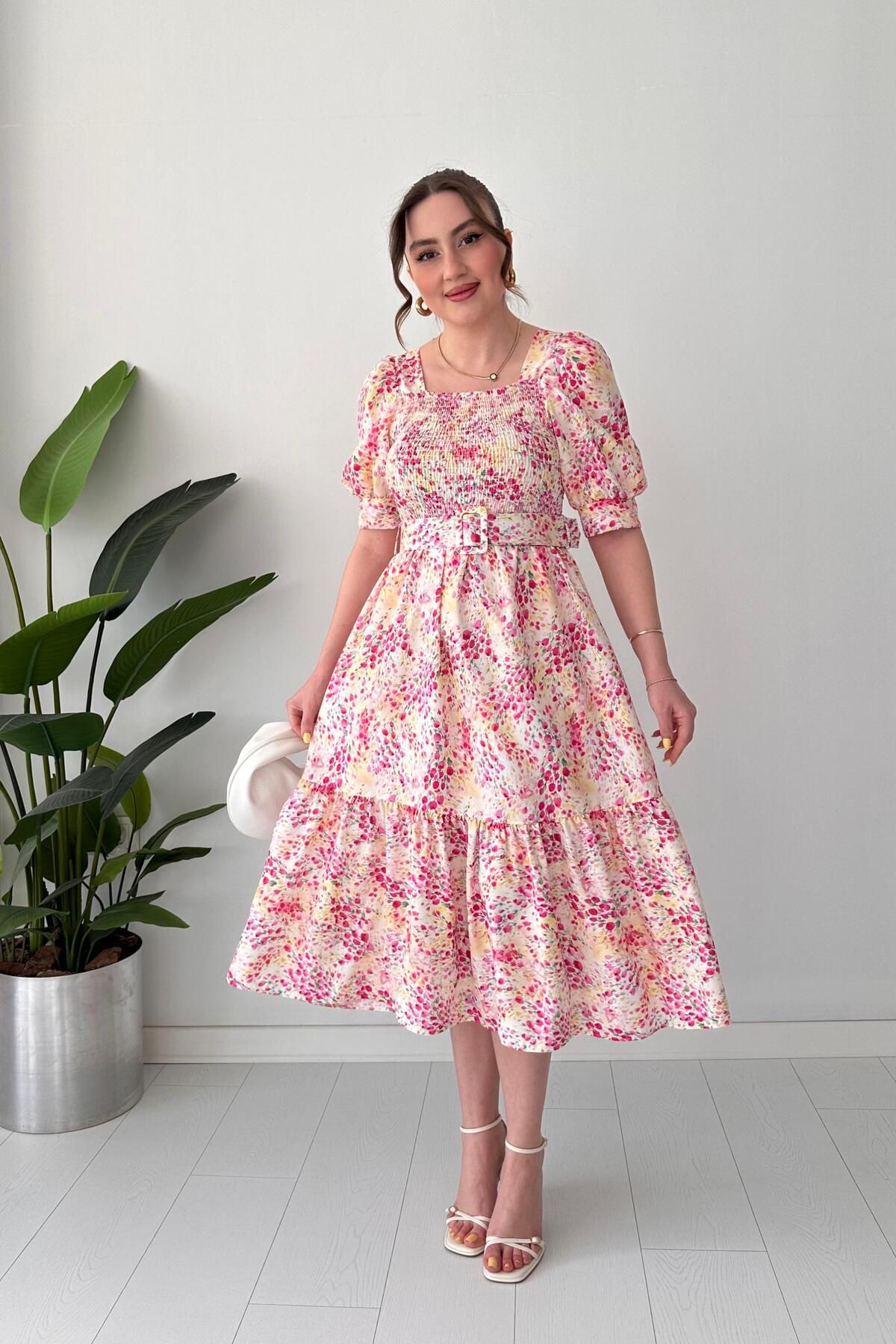 MaziButik Gipeli Çıtır Elbise Pembe