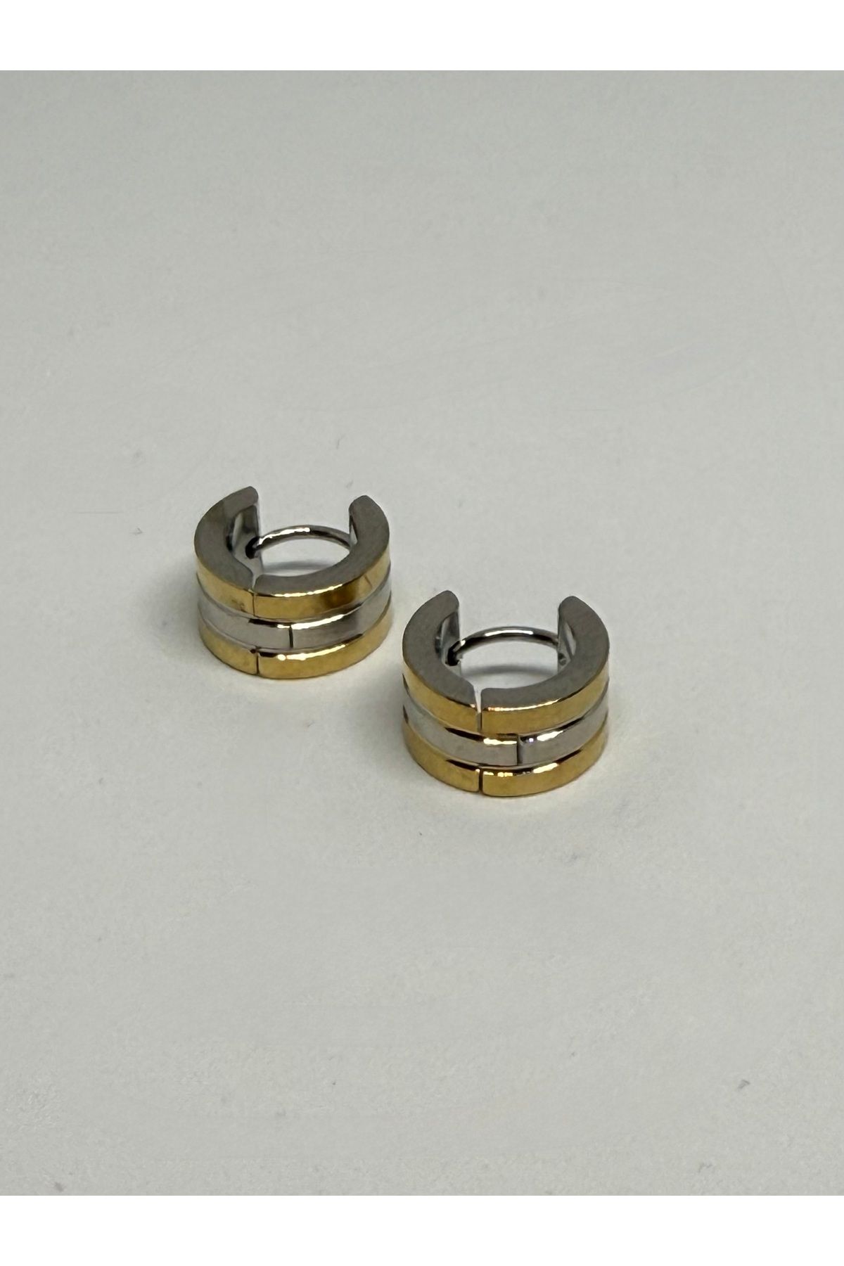 Gulsah's Store Çelik gold-silver şeritli unisex minimal küpe