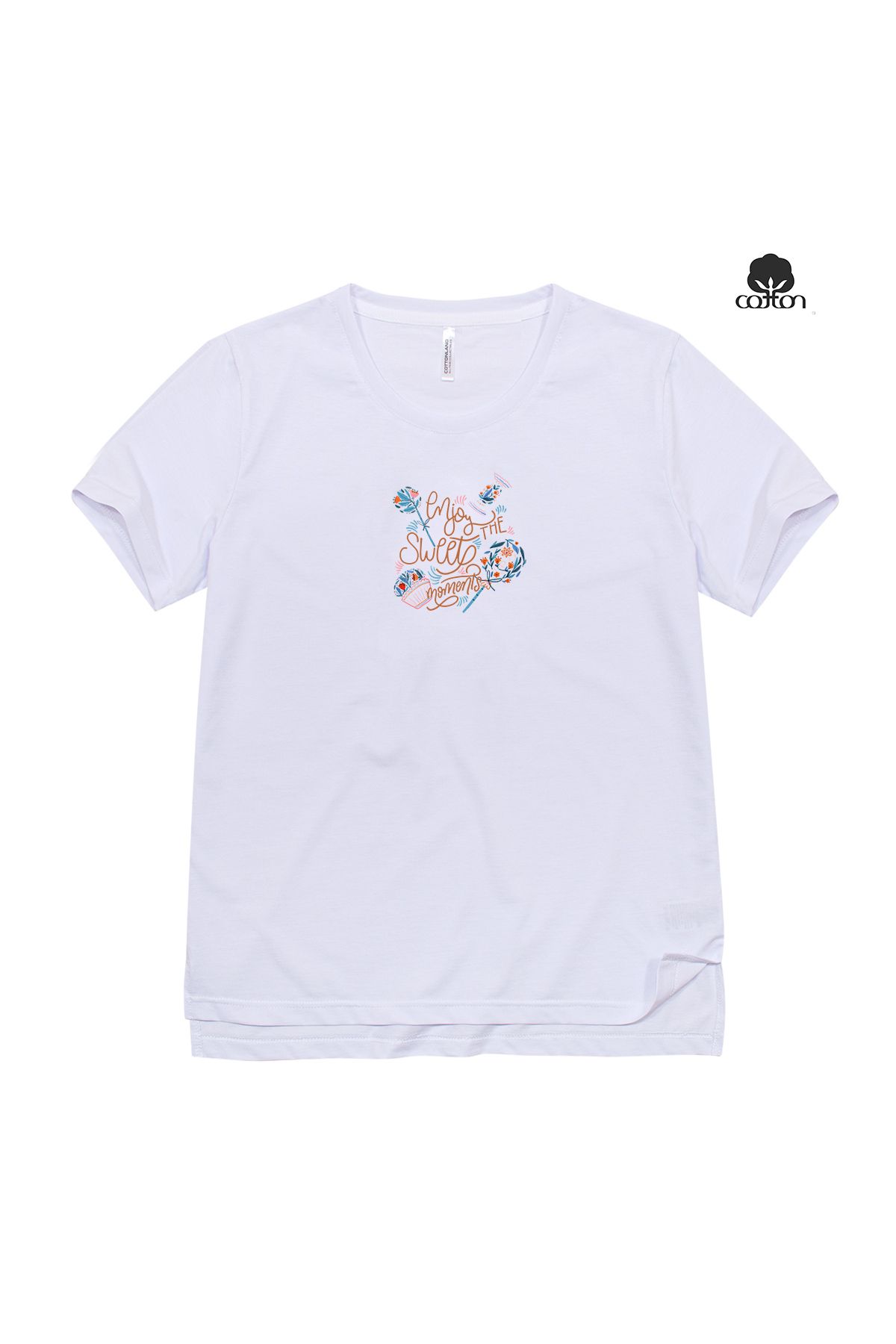 Cottonland Kadın SWEET Normal Kesim O Yaka İnce Dökümlü Baskılı Penye T-Shirt BEYAZ