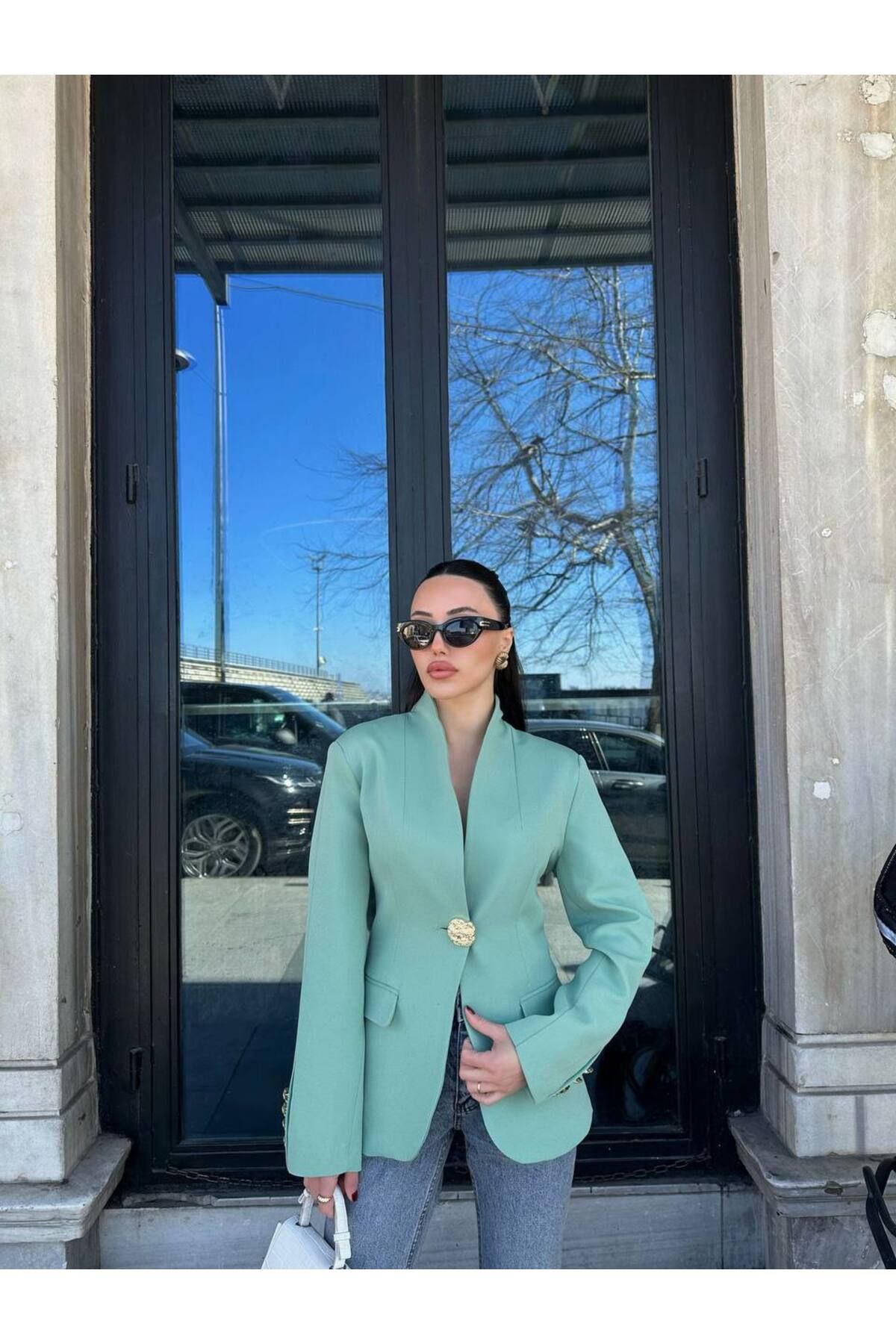 Hotfashion GOLD DÜĞMELİ DİK YAKA BLAZER CEKET