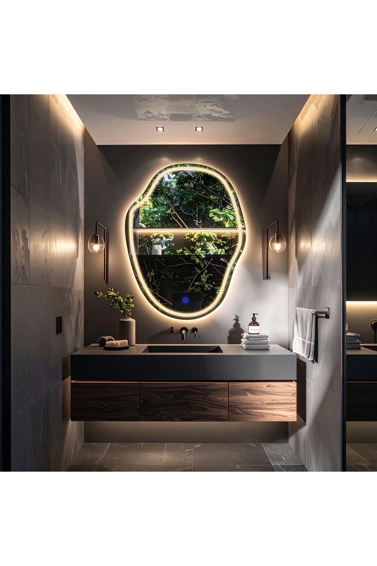 lumora mirror design Zelvora Günışığı Led'li Lazer Kumlamalı Lavabo & Banyo Aynası (Dokunmatik Sensörlü)