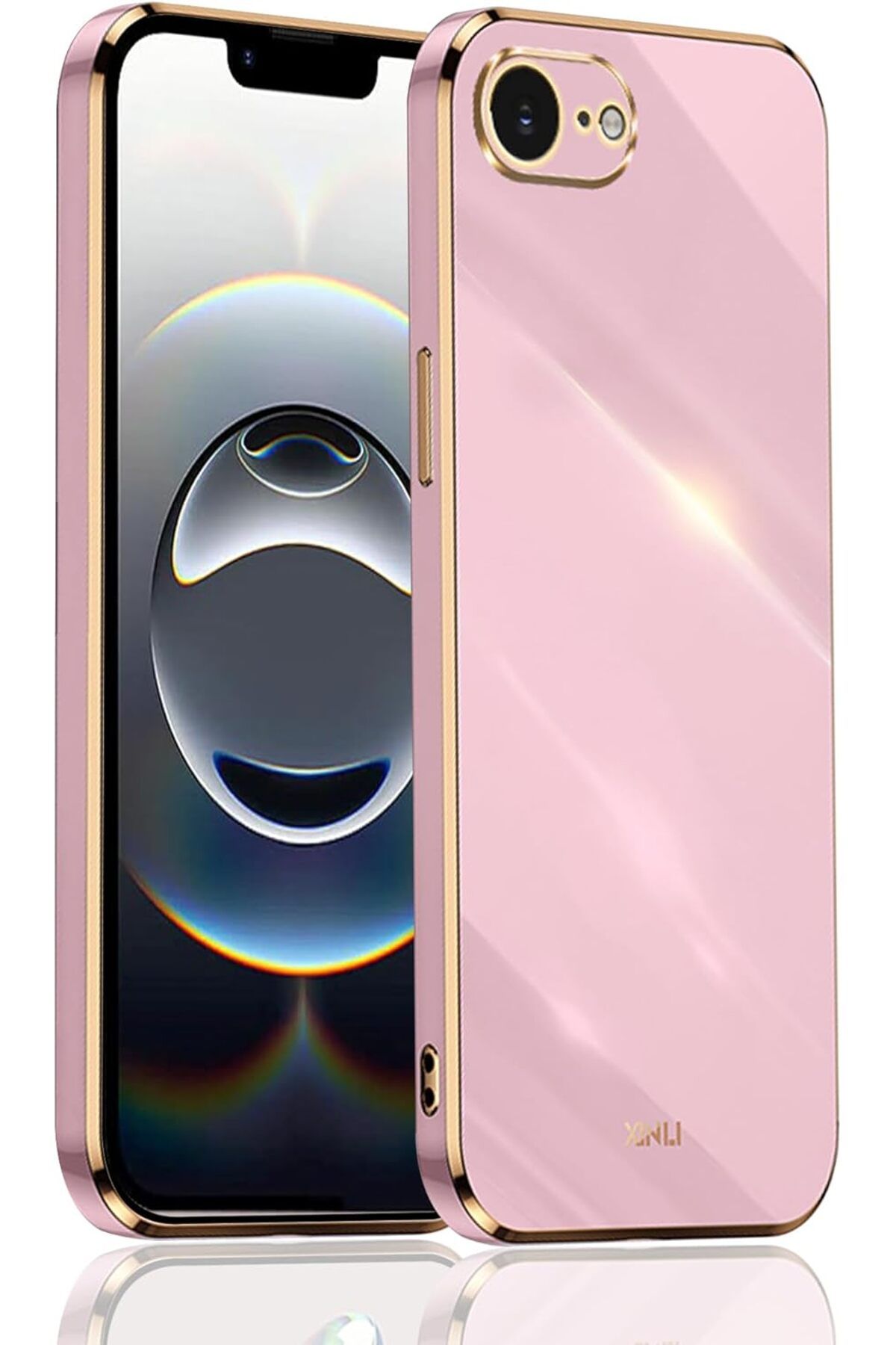 Rivor Apple iPhone 16e Uyumlu Kılıf Kamera Korumalı Parlak Kenarlı Altın İşlemeli Silikon Kapak