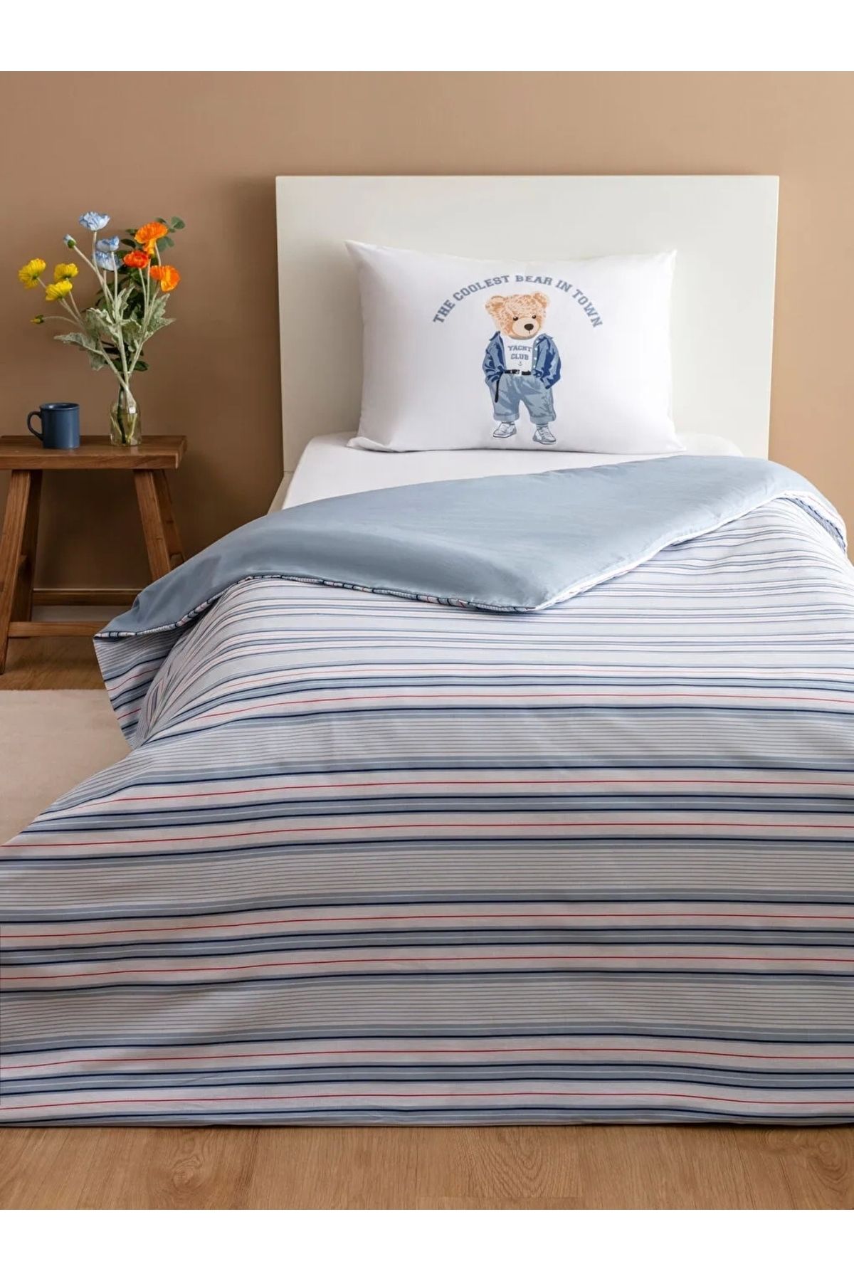 LC Waikiki LCW HOME Karişik Ayı Teddy Baskılı %100 Pamuk Tek Kişilik Nevresim Seti