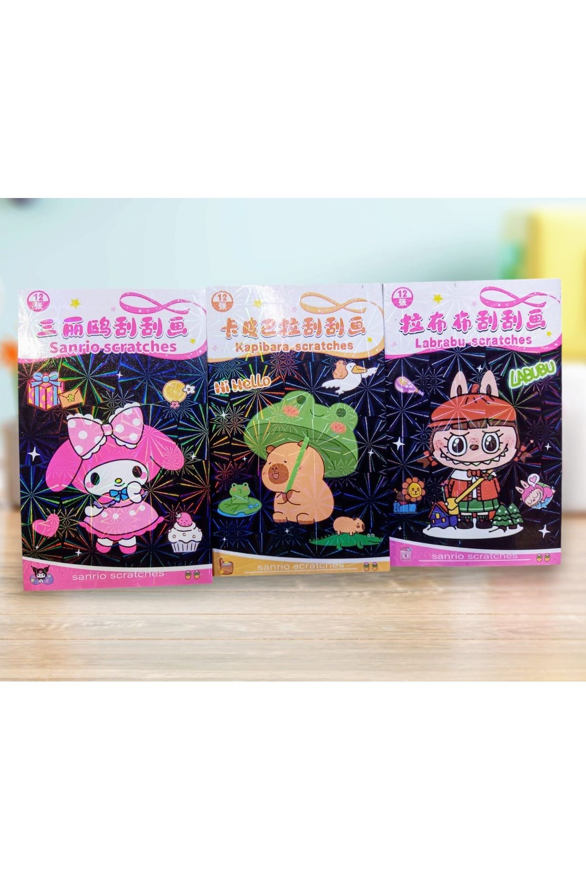 izmir yazici servis Kuromi Capybara Sihirli Kazıma Defteri 3 Lü Set 13x8 Cm Toplam 36 Yaprak Hediyelik Set