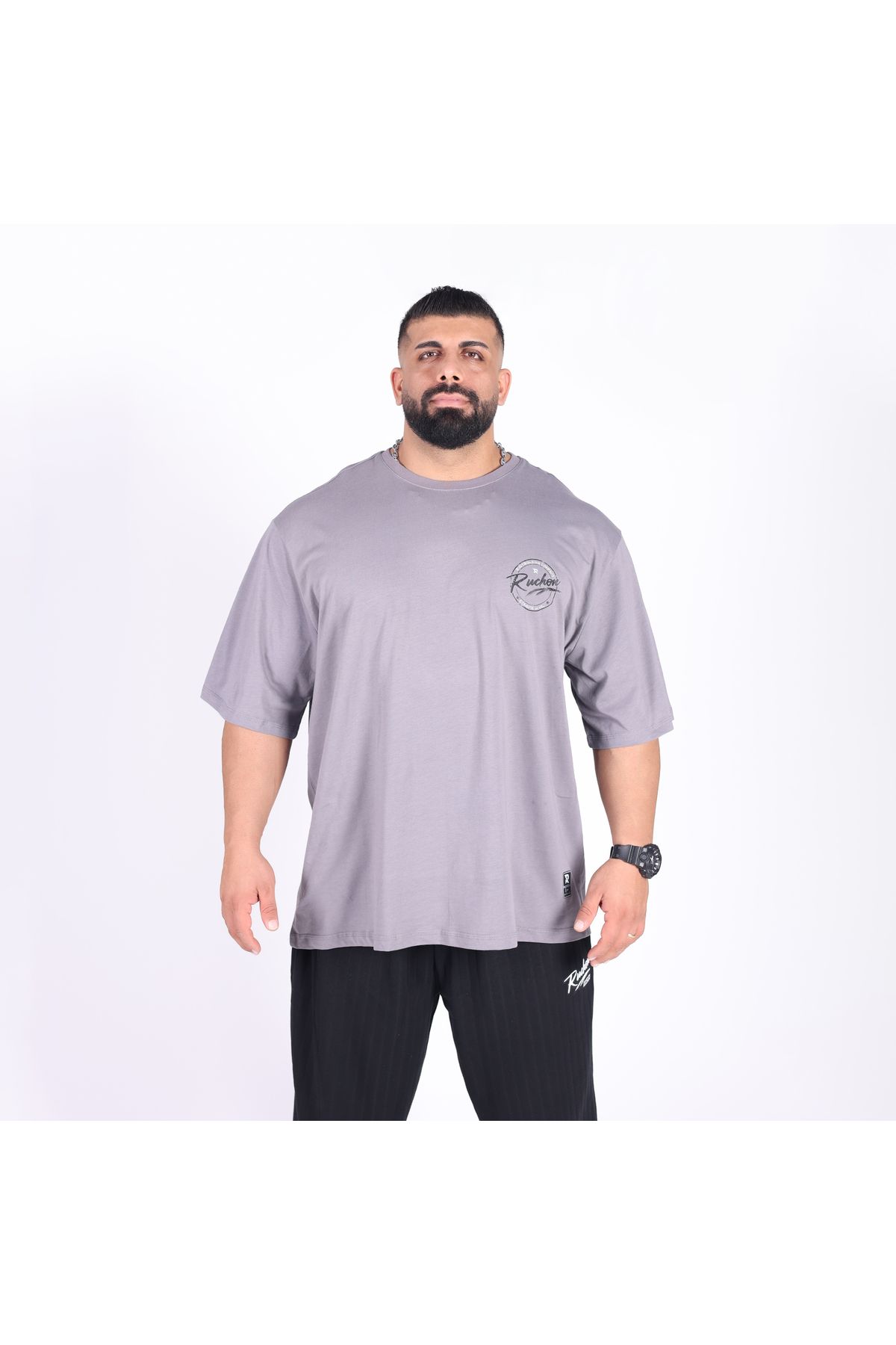 RUCHON NUTRITION Erkek Oversize Spor Tişört | %100 Pamuk Gym Fitness T-shirt - RUCHON BIGSIZE GYM APPAREL CO.