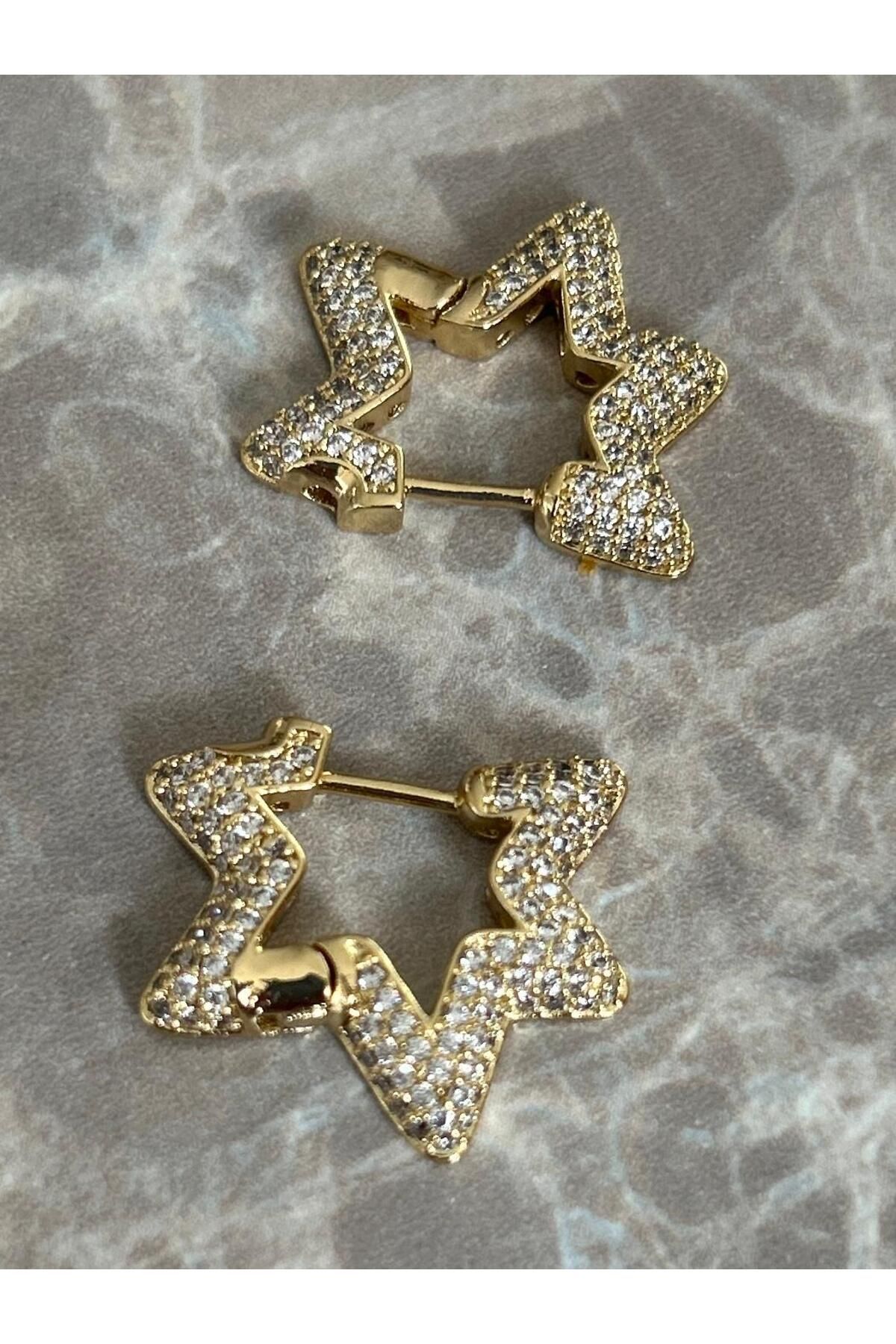 soleah Viostar Gold Renk Yıldız Tasarım Küpe