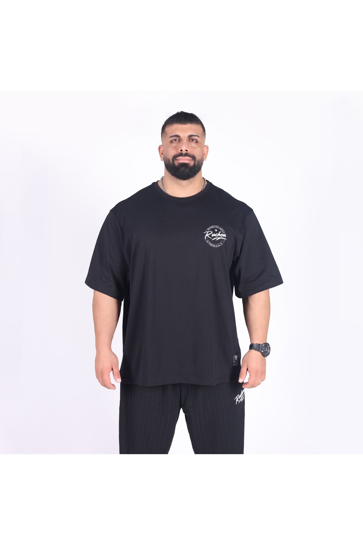 RUCHON NUTRITION Erkek Oversize Spor Tişört | %100 Pamuk Gym Fitness T-shirt - RUCHON BIGSIZE GYM APPAREL CO.