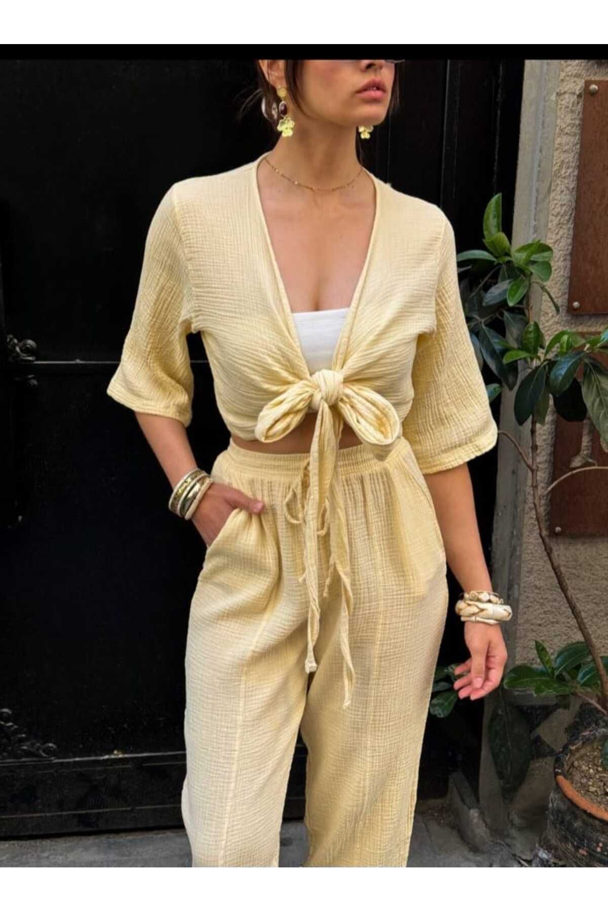 NOXS FASHİON Bolero ve paça pileli balon pantolon