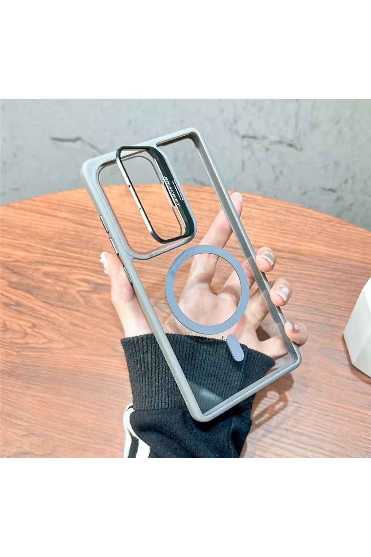 m.tk moveteck Samsung Galaxy A56 Kılıf Standlı Mika Magsafe Hassas Buton Metal Tuşlu +Kamera Lens Cam Hediyeli Set