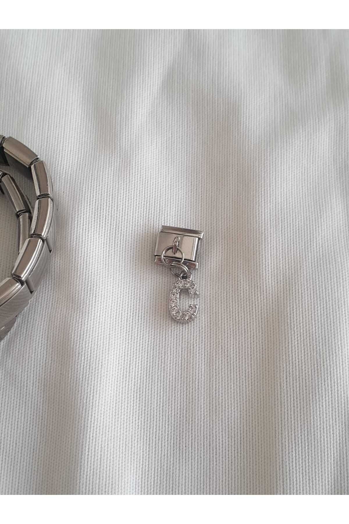 bijoux uniques Çelik C Harfli Zirkon Taşlı İtalyan Charm