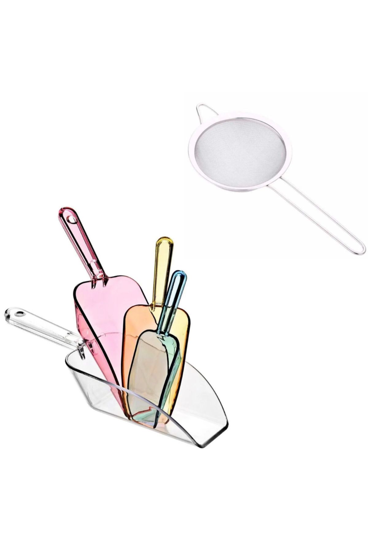 adin tasarım Buz Maşası Buz Küreği 4lü ve Bar Süzgeci 5.5 cm Seti Kokteyl Seti Kokteyl Süzgeç ve Kürek Seti
