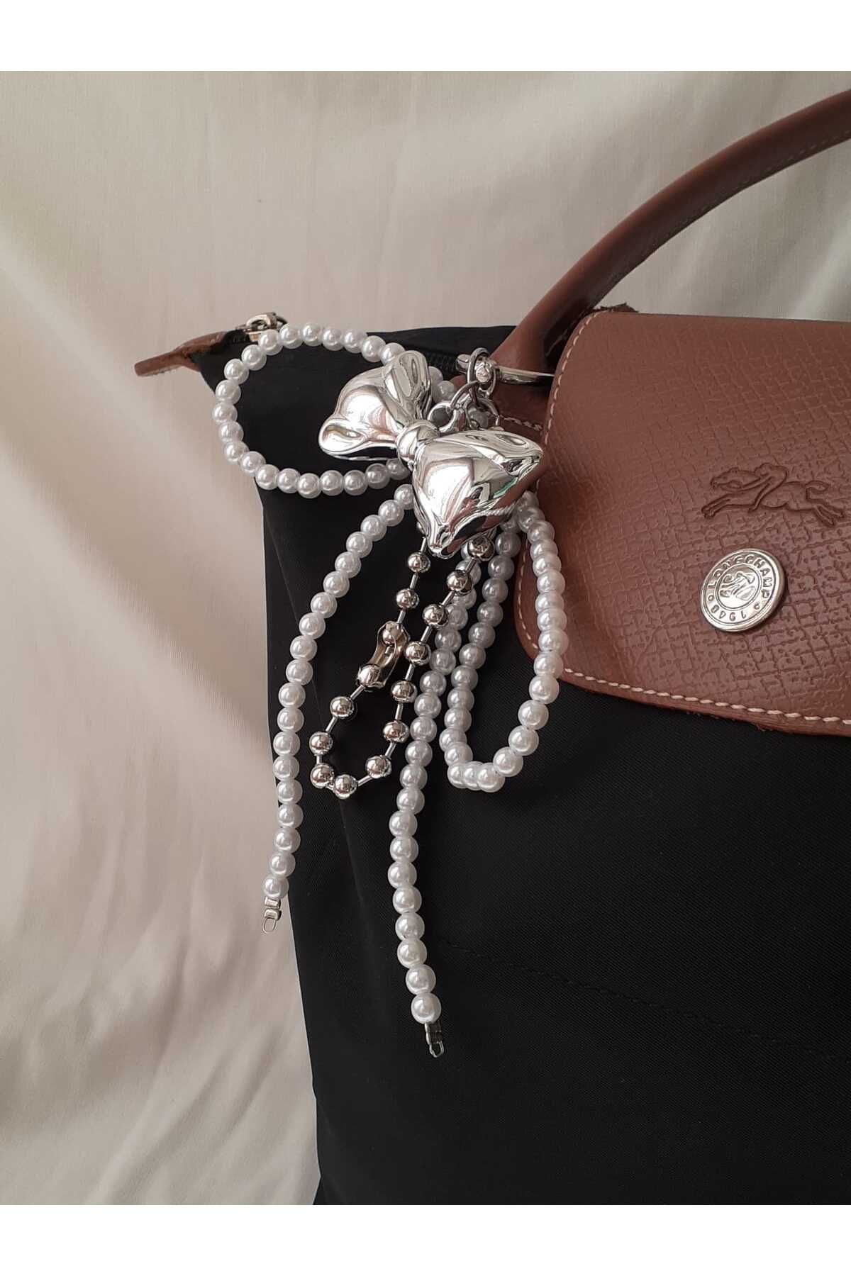 bijoux uniques Fiyonklu İnci Taşlı Çanta Charmı