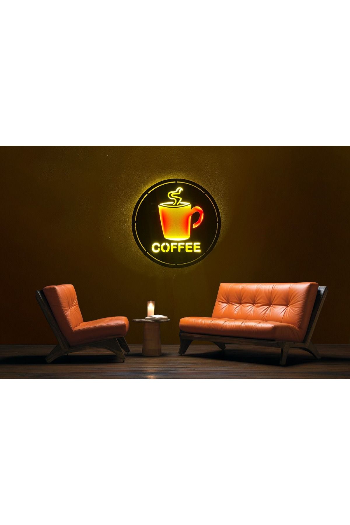 Adrift Coffee Bardak Figürlü Led Işıklı Tablo, Duvar Dekor Ahşap, Neon Işık, Duvar Süsü