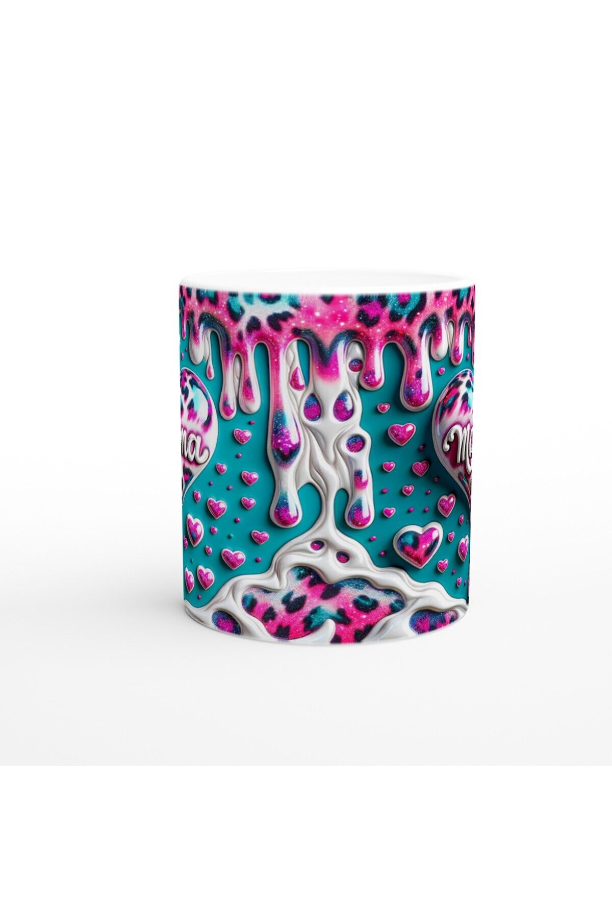MESCHAIN-Leopard Patterned Mother's Day Mug with Mama Written on Turquoise Background 2